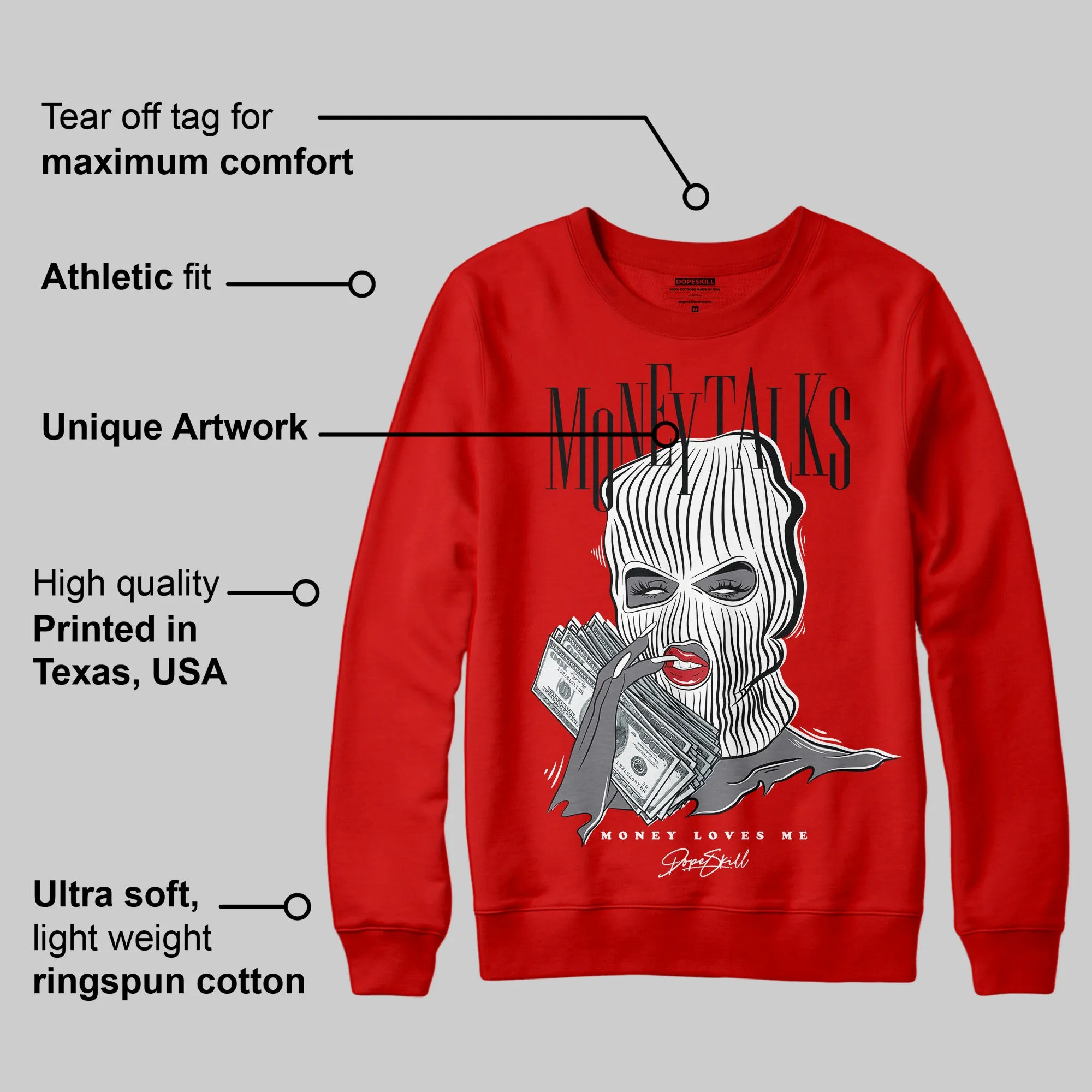 Bred Velvet 11s DopeSkill Red Sweatshirt Money Talks Graphic sold by DopeSkill product image thumbnail 2