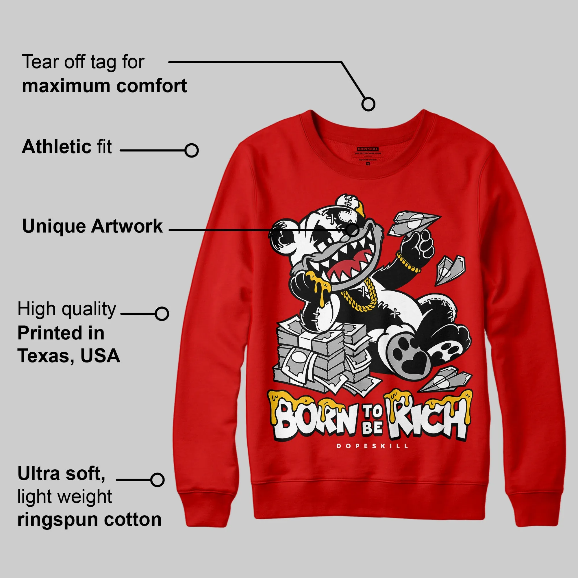 Bred Velvet 11s DopeSkill Red Sweatshirt Born To Be Rich Graphic sold by DopeSkill product image thumbnail 2