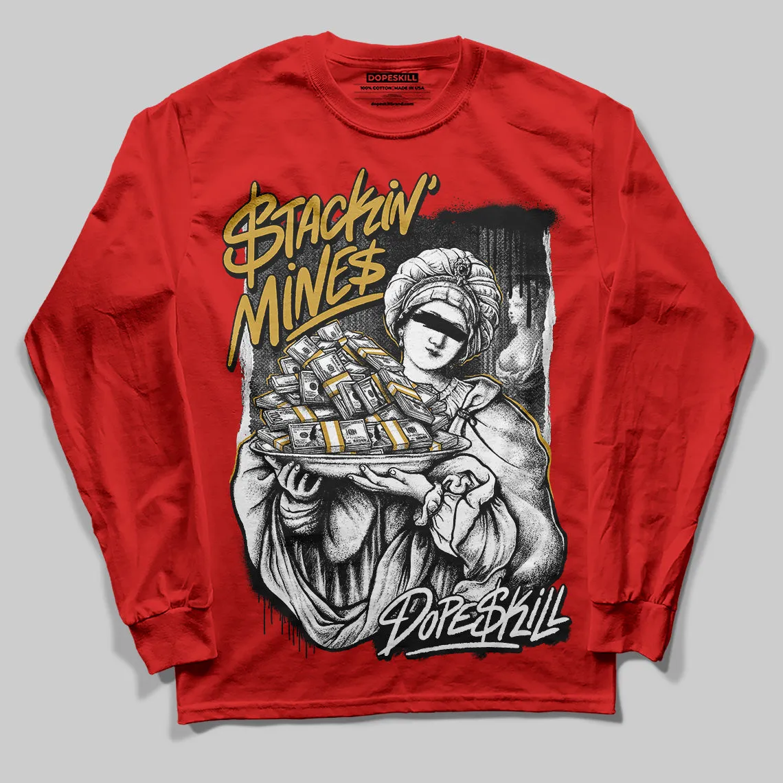 Bred Velvet 11s DopeSkill Red Long Sleeve T-Shirt Stackin Mines Graphic sold by DopeSkill