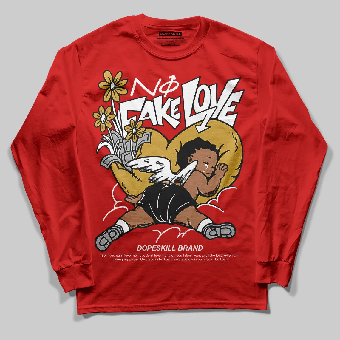 Bred Velvet 11s DopeSkill Red Long Sleeve T-Shirt No Fake Love Graphic sold by DopeSkill