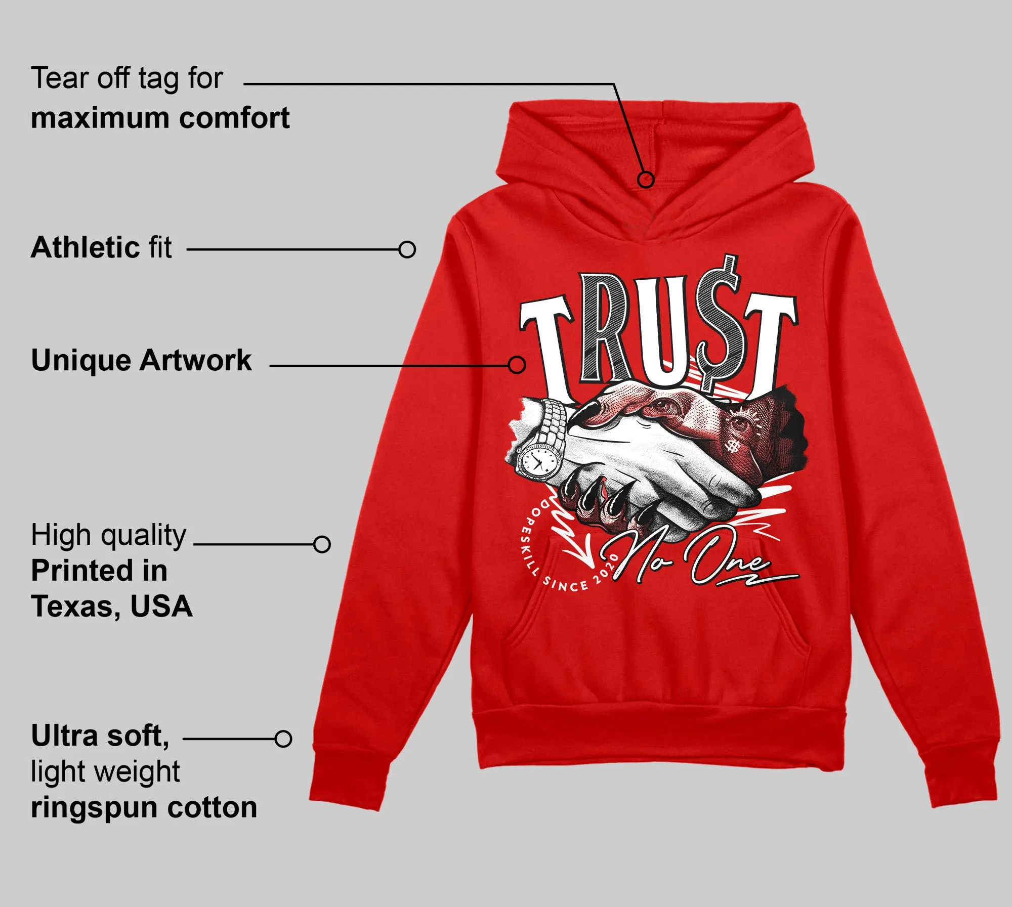 Bred Velvet 11s DopeSkill Red Hoodie Sweatshirt Trust No One Graphic sold by DopeSkill product image thumbnail 2