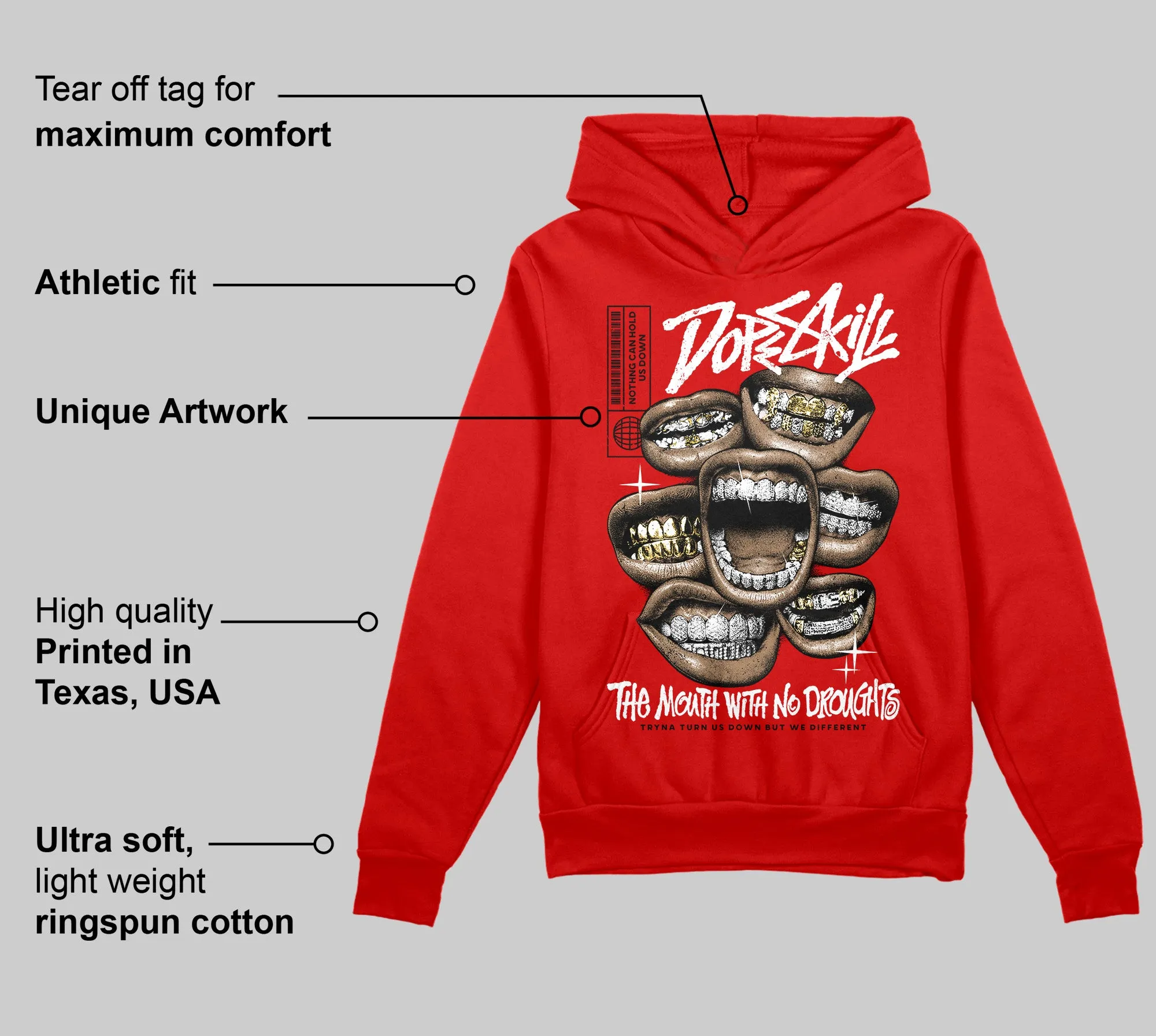 Bred Velvet 11s DopeSkill Red Hoodie Sweatshirt The Mouth With No Droughts Graphic sold by DopeSkill product image thumbnail 2