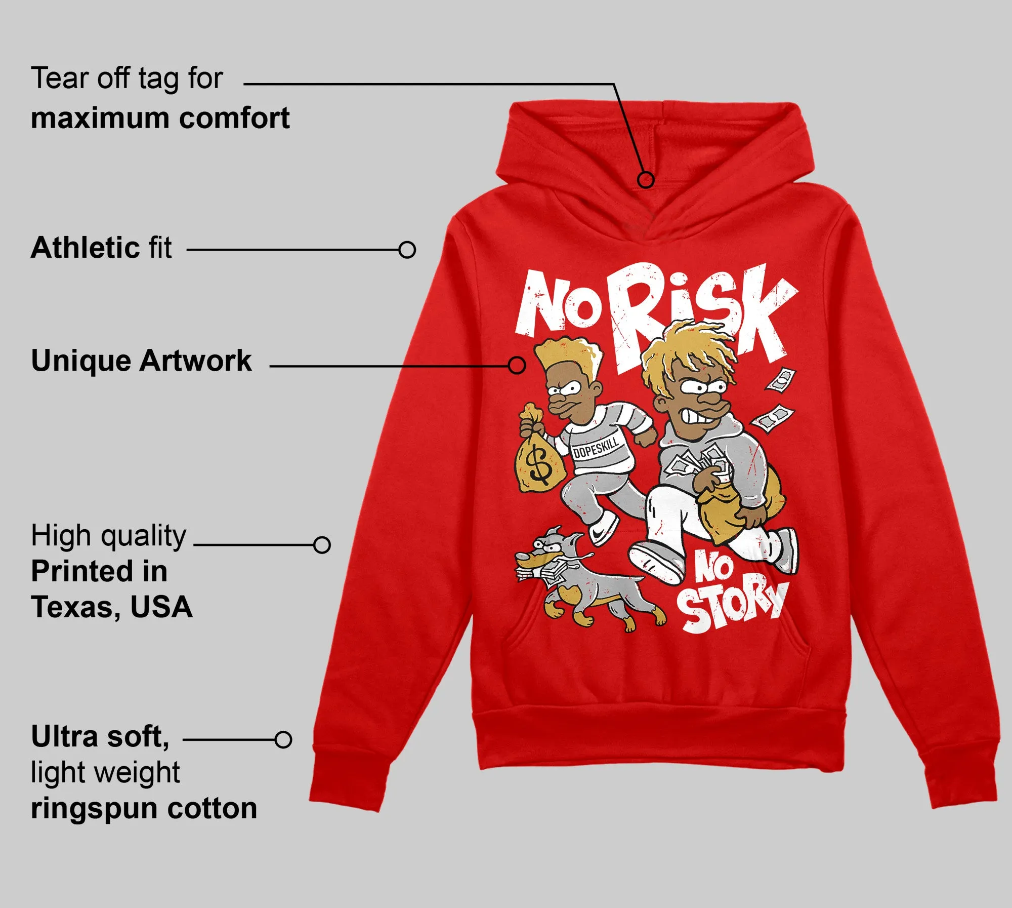 Bred Velvet 11s DopeSkill Red Hoodie Sweatshirt No Risk No Story Graphic sold by DopeSkill product image thumbnail 2