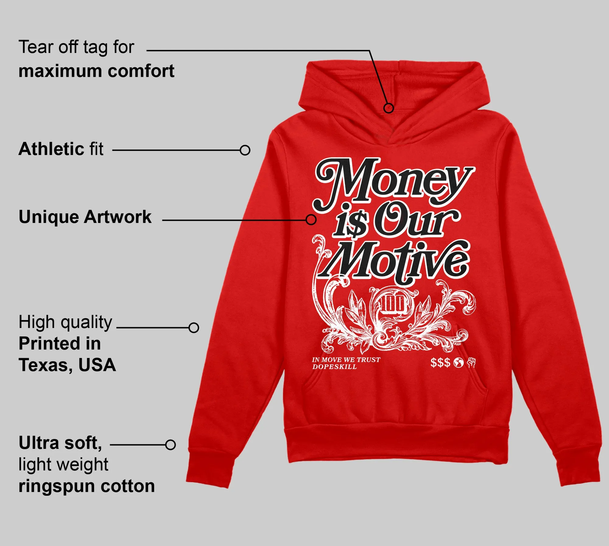 Bred Velvet 11s DopeSkill Red Hoodie Sweatshirt Money Is Our Motive Typo Graphic sold by DopeSkill product image thumbnail 2