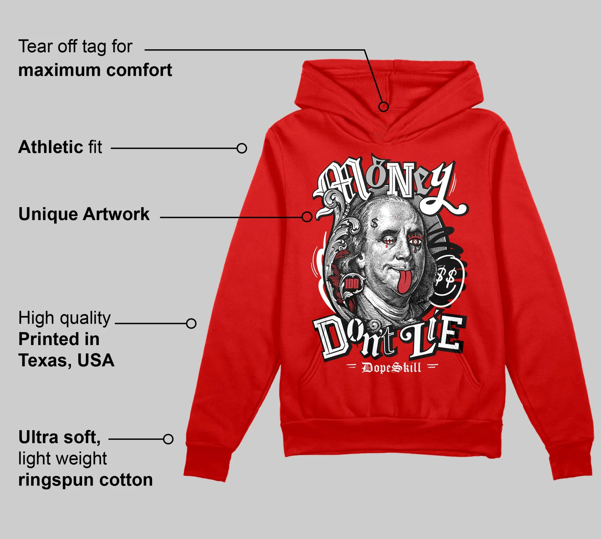 Bred Velvet 11s DopeSkill Red Hoodie Sweatshirt Money Don't Lie Graphic sold by DopeSkill product image thumbnail 2