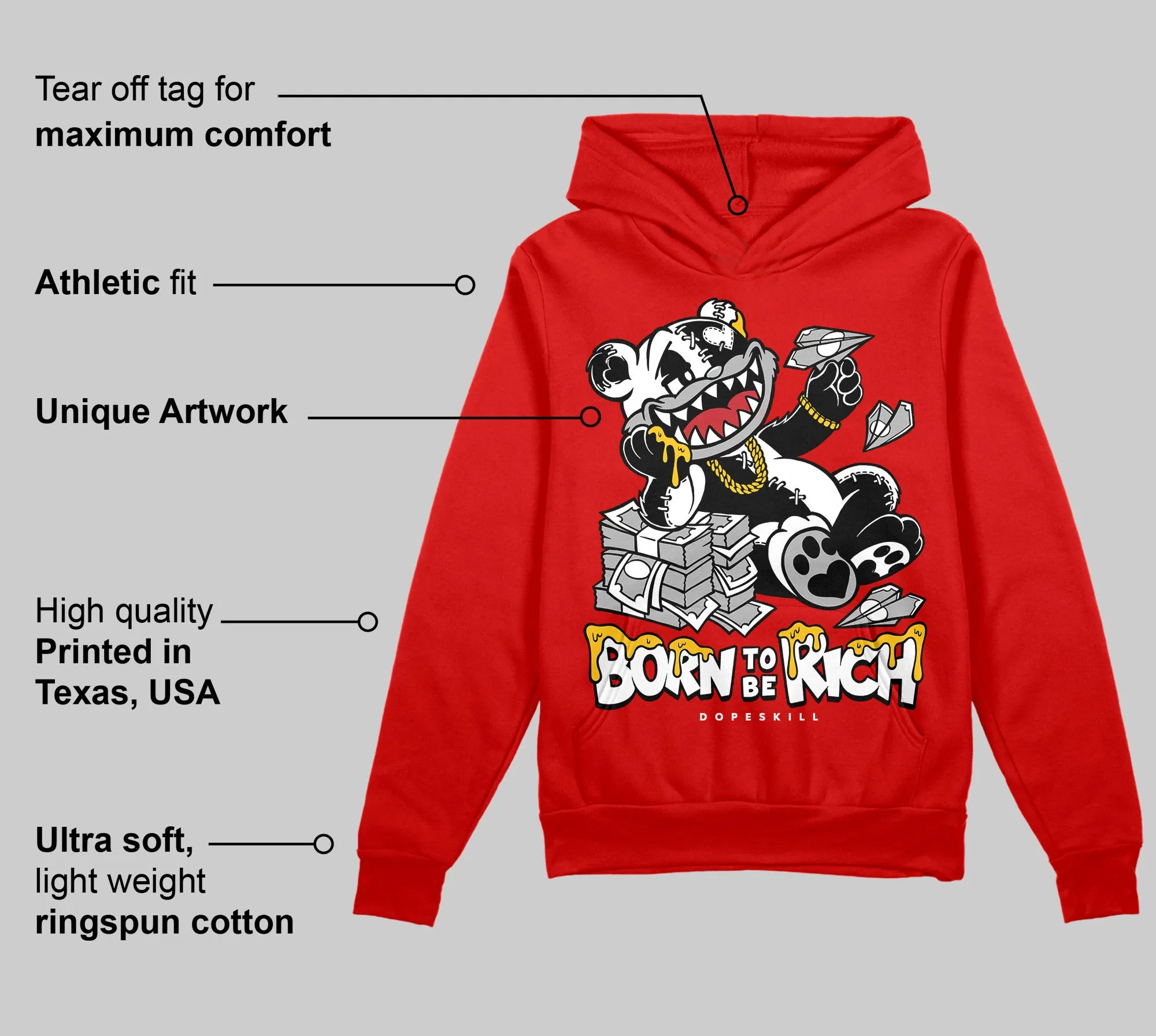 Bred Velvet 11s DopeSkill Red Hoodie Sweatshirt Born To Be Rich Graphic sold by DopeSkill product image thumbnail 2