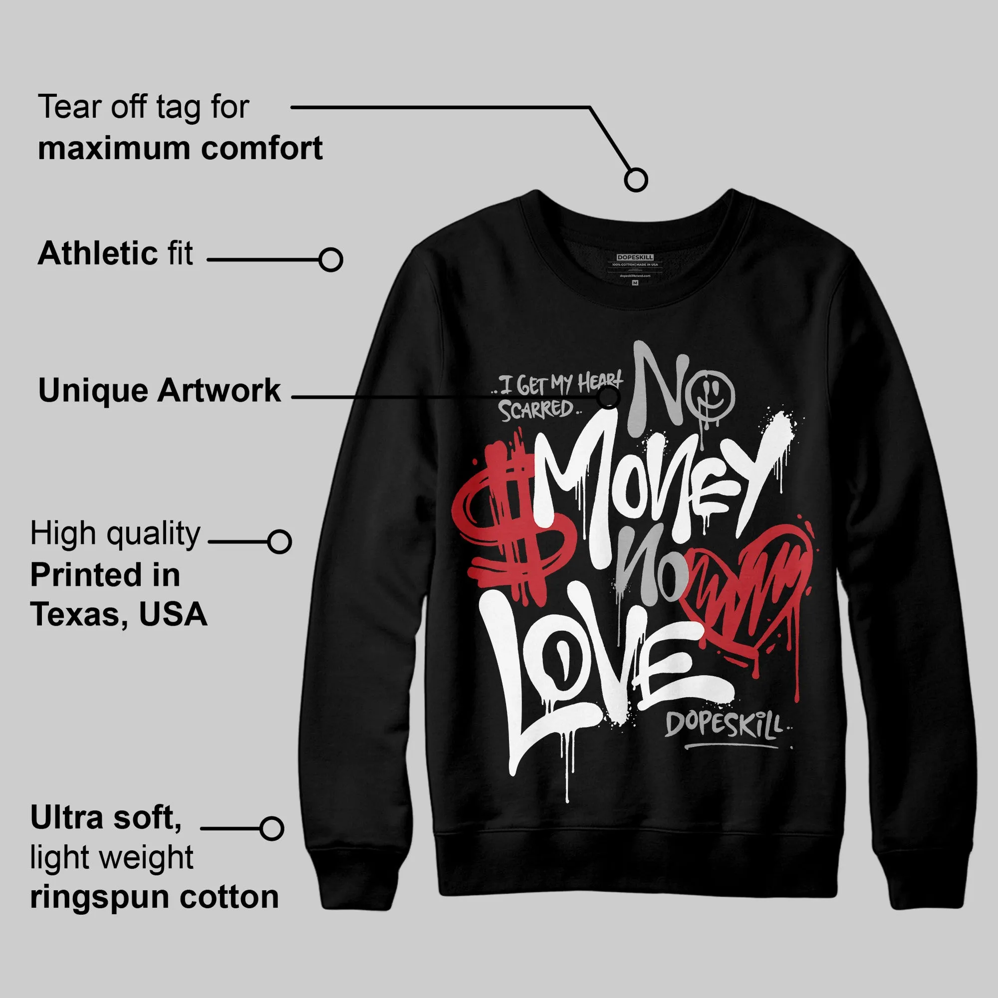 Bred Velvet 11s DopeSkill Sweatshirt No Money No Love Typo Graphic sold by DopeSkill product image thumbnail 3