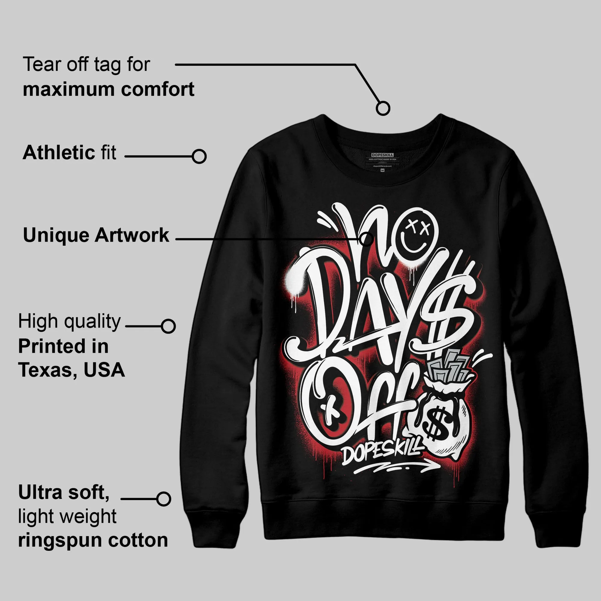 Bred Velvet 11s DopeSkill Sweatshirt No Days Off Graphic sold by DopeSkill product image thumbnail 3