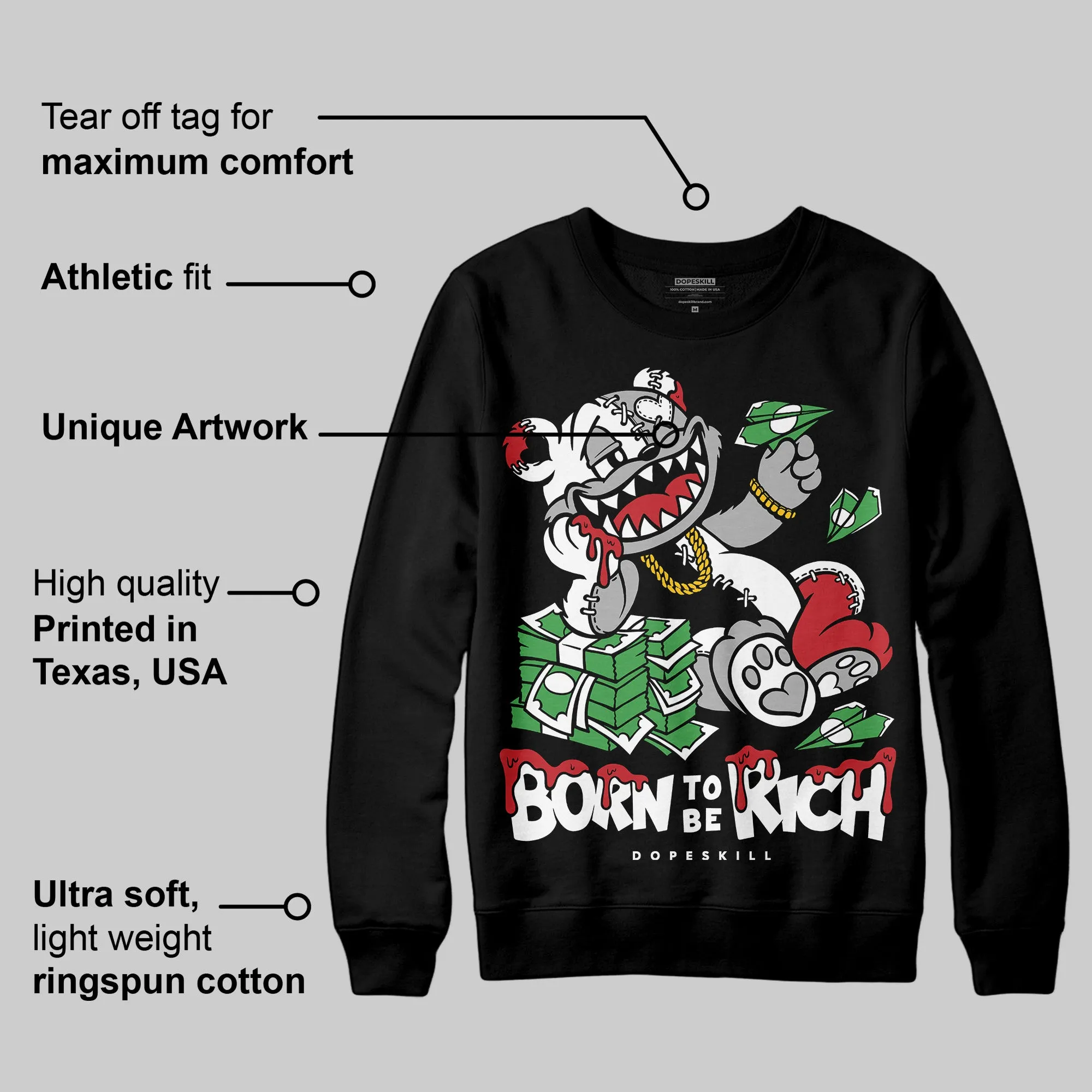 Bred Velvet 11s DopeSkill Sweatshirt Born To Be Rich Graphic sold by DopeSkill product image thumbnail 3