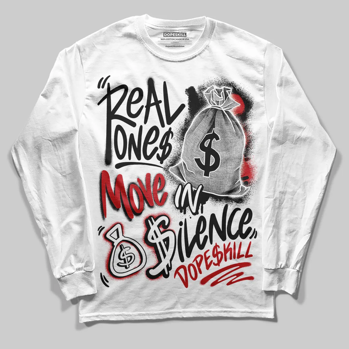 Bred Velvet 11s DopeSkill Long Sleeve T-Shirt Real Ones Move In Silence Graphic sold by DopeSkill product image thumbnail 2