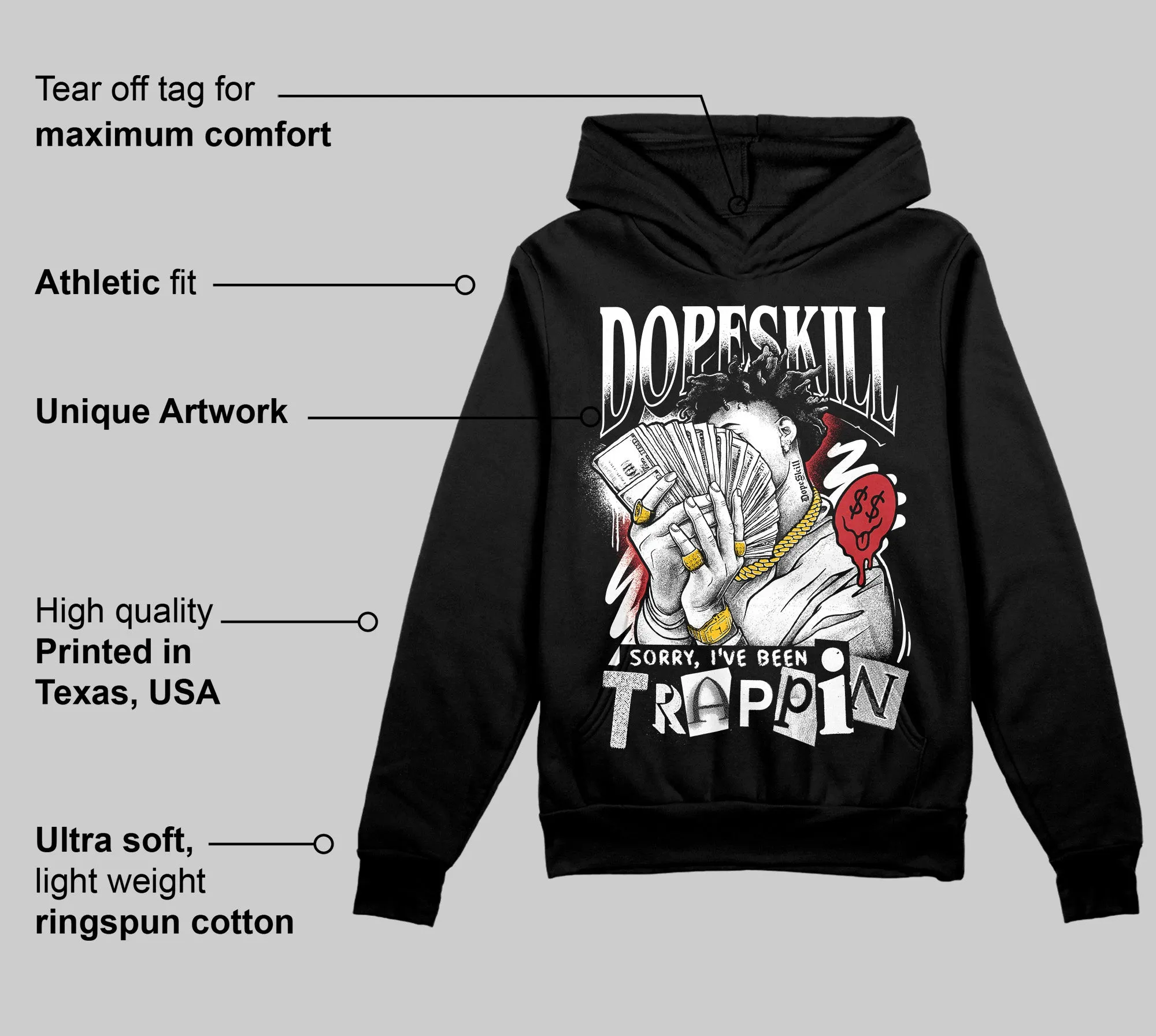 Bred Velvet 11s DopeSkill Hoodie Sweatshirt Sorry I've Been Trappin Graphic sold by DopeSkill product image thumbnail 3