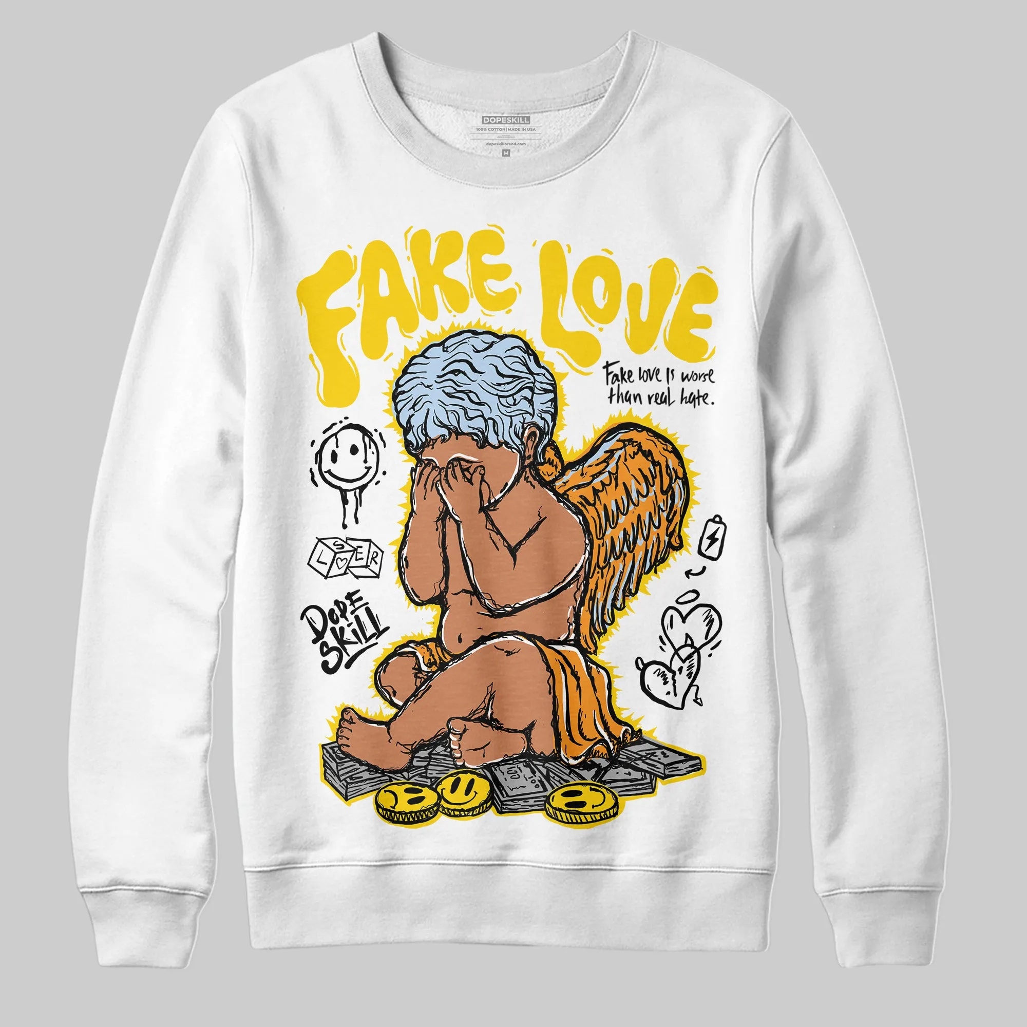 Yellow Ochre 6s DopeSkill Sweatshirt New Fake Love Graphic sold by DopeSkill product image thumbnail 2
