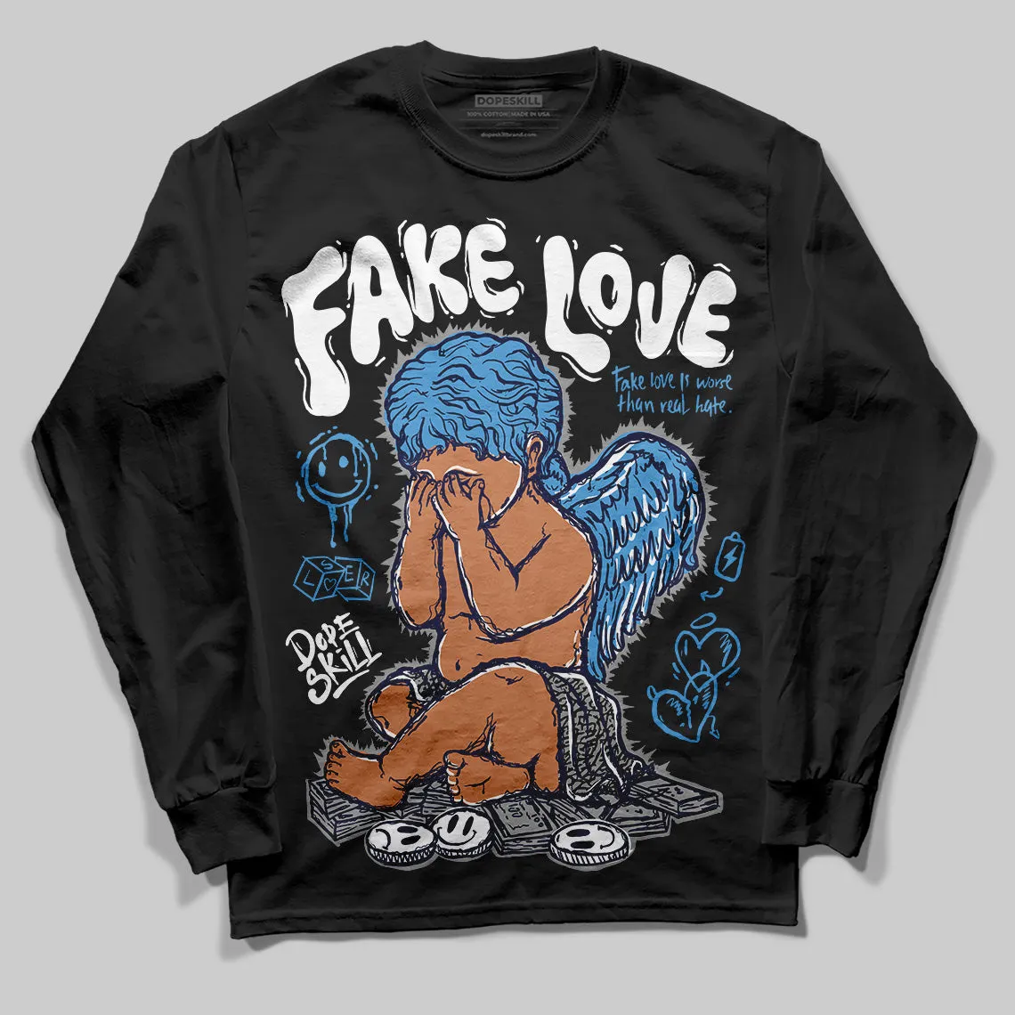 Midnight Navy 3s DopeSkill Long Sleeve T-Shirt New Fake Love Graphic sold by DopeSkill product image thumbnail 2