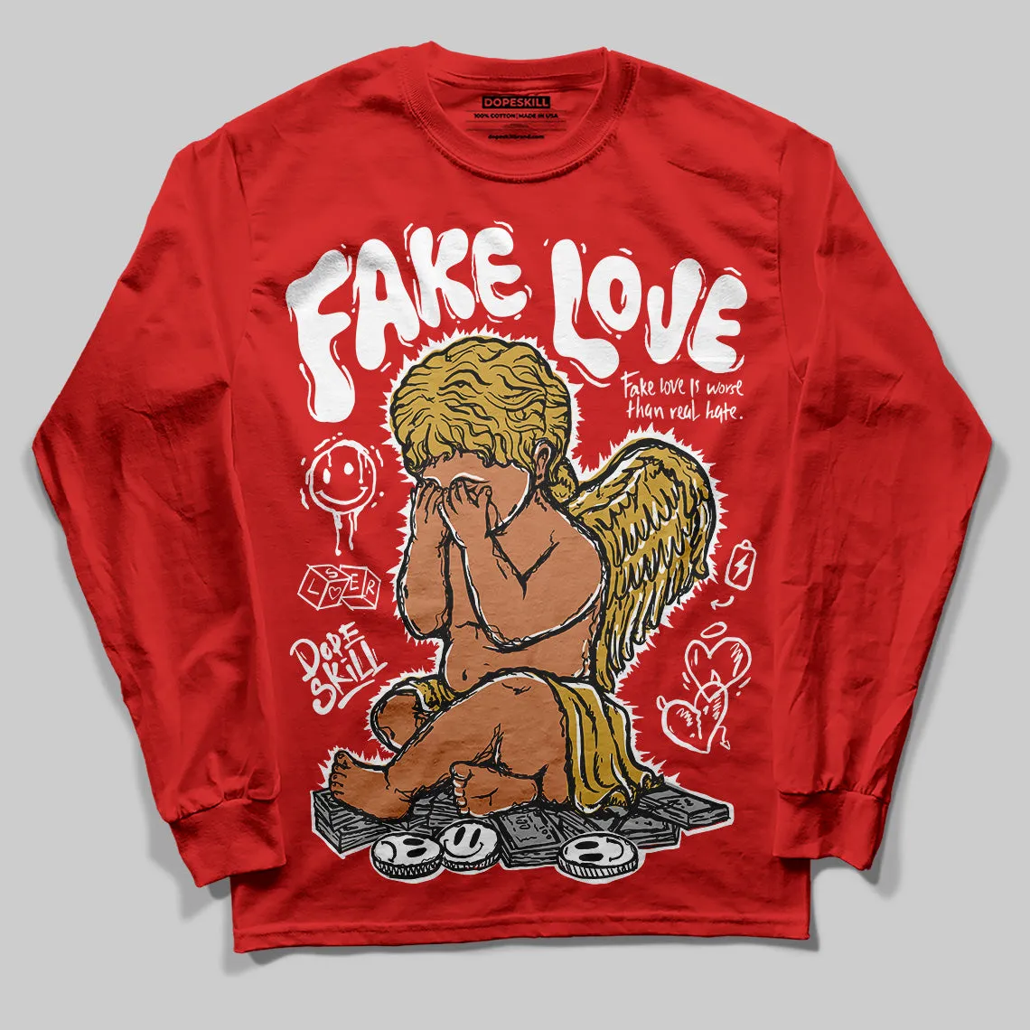 Red Collection DopeSkill Red Long Sleeve T-Shirt New Fake Love Graphic sold by DopeSkill