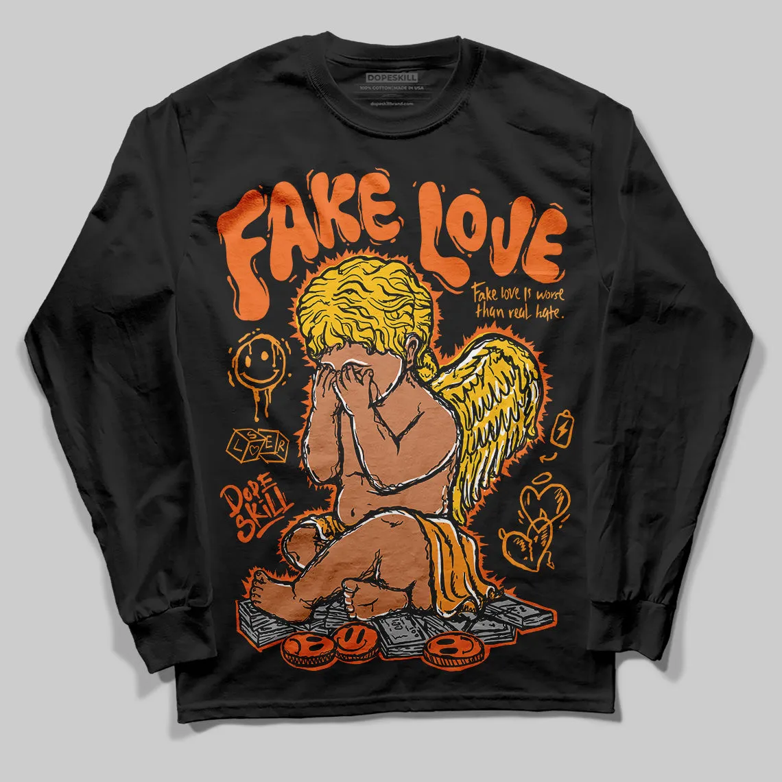 Orange Black White DopeSkill Long Sleeve T-Shirt New Fake Love Graphic sold by DopeSkill product image thumbnail 2