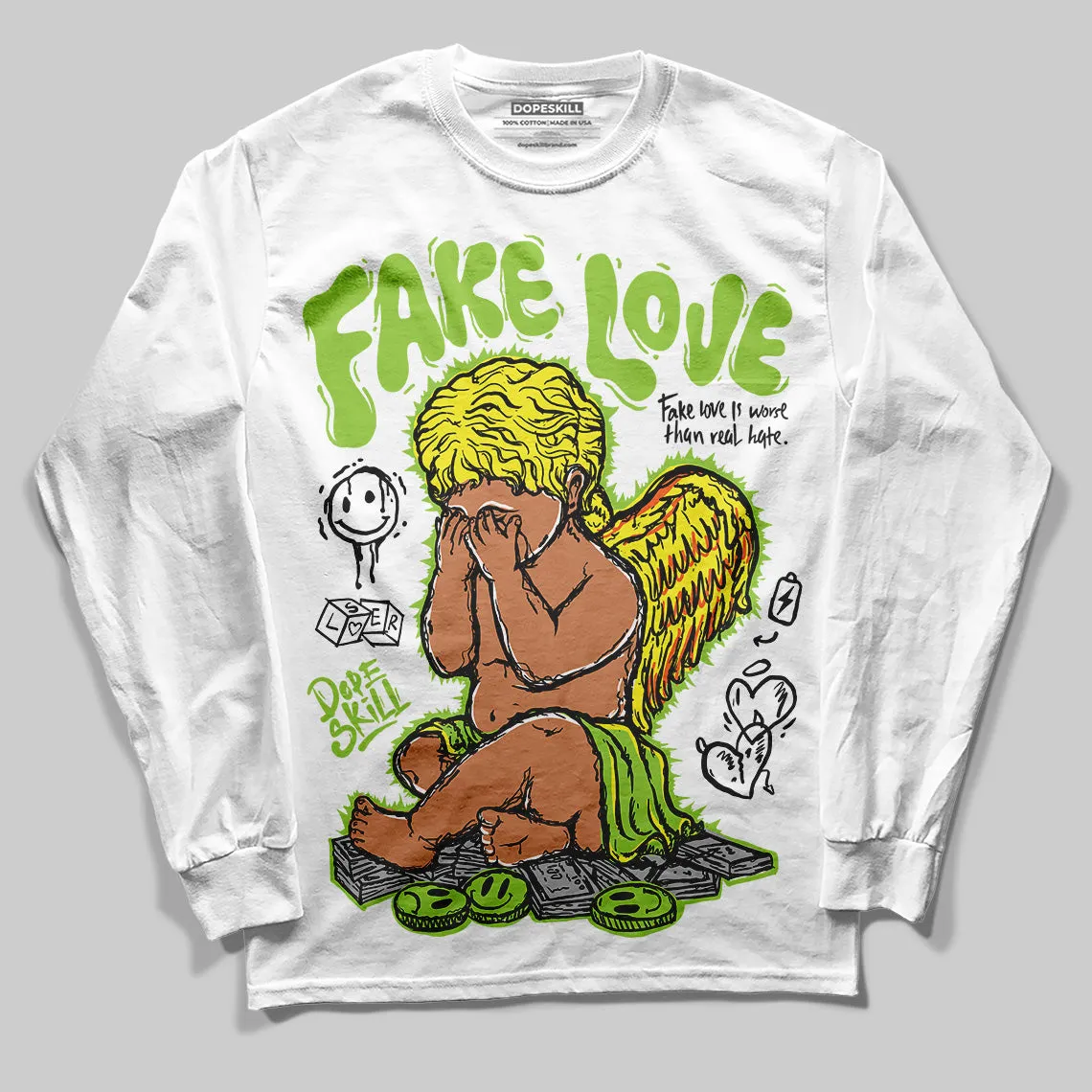 Neon Green Collection DopeSkill Long Sleeve T-Shirt New Fake Love Graphic sold by DopeSkill product image thumbnail 2