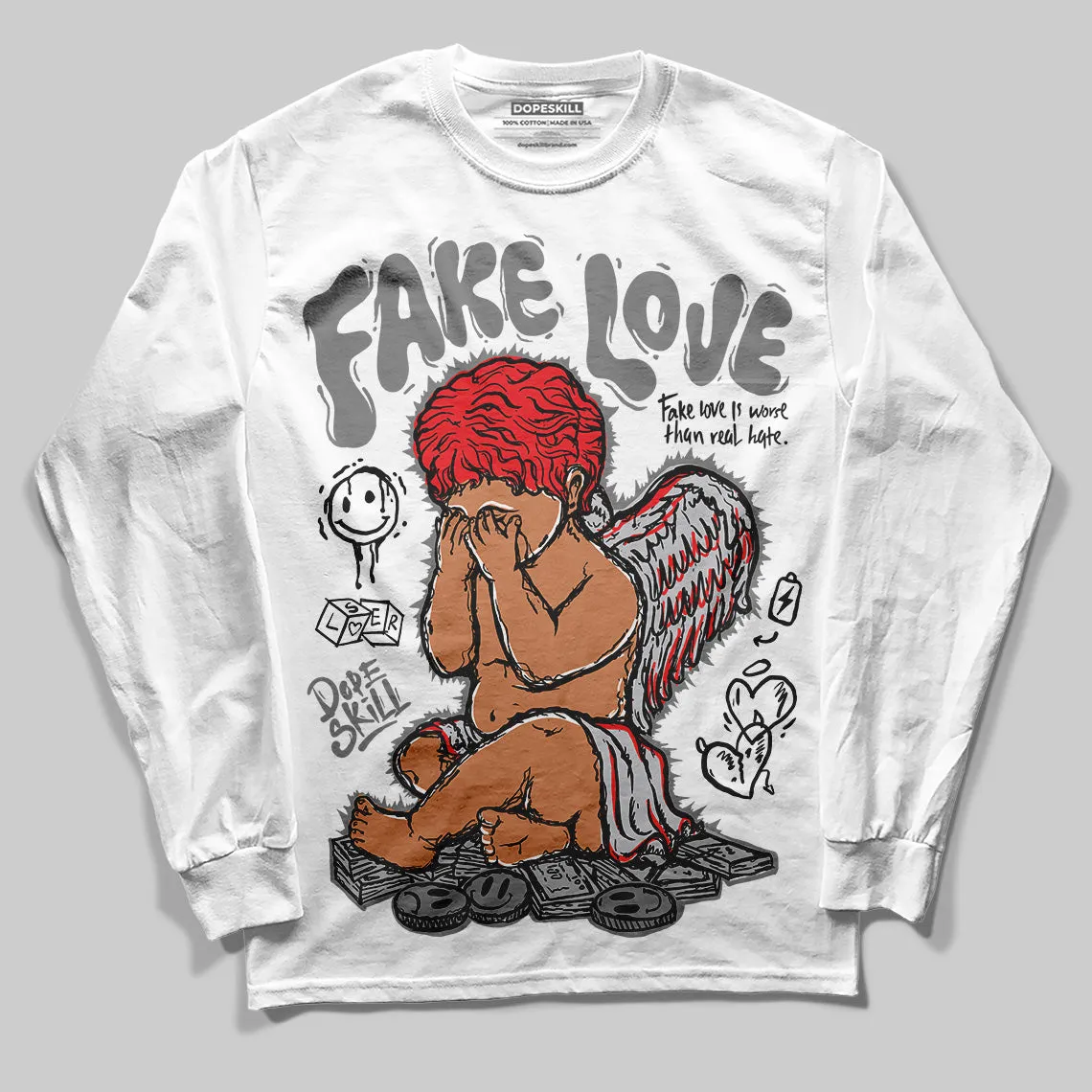 Grey Collection DopeSkill Long Sleeve T-Shirt New Fake Love Graphic sold by DopeSkill