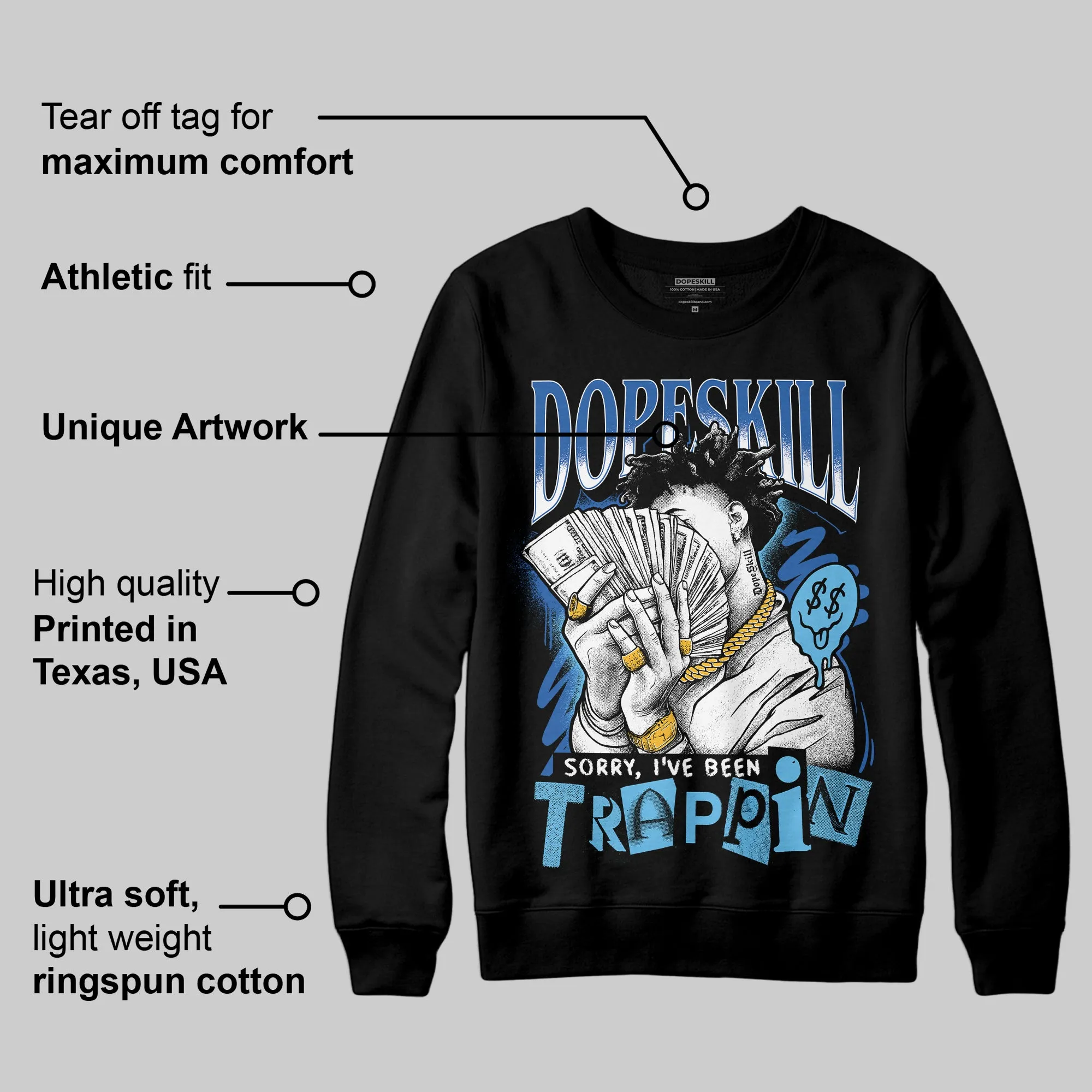 Blueberry 12s DopeSkill Sweatshirt Sorry I've Been Trappin Graphic sold by DopeSkill product image thumbnail 3