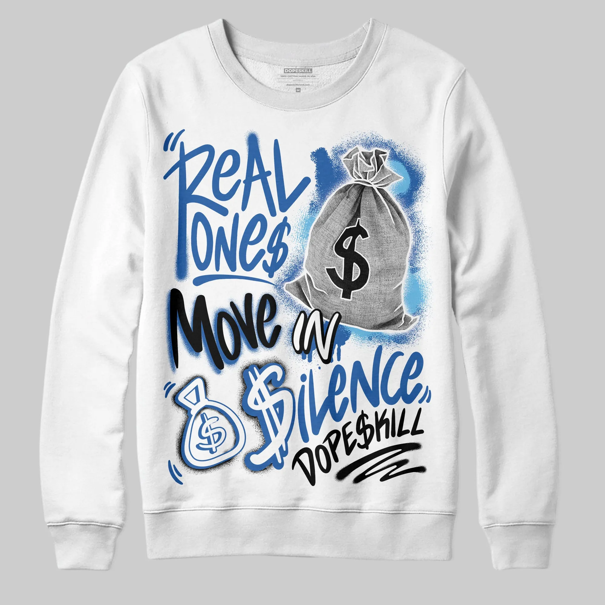 Blueberry 12s DopeSkill Sweatshirt Real Ones Move In Silence Graphic sold by DopeSkill product image thumbnail 2