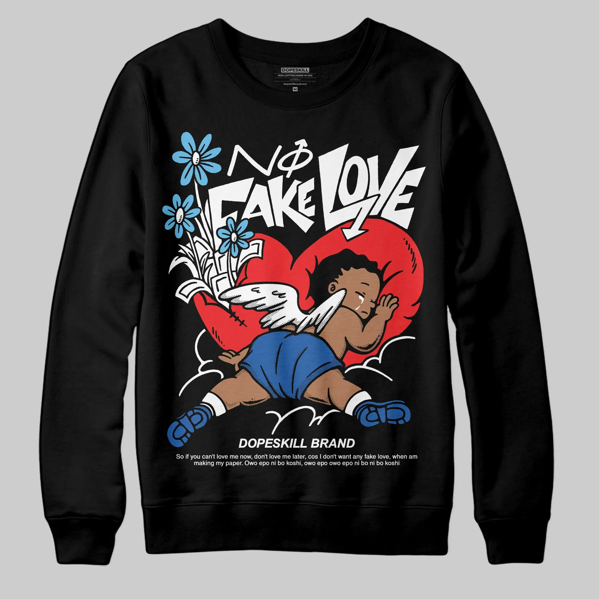 Blueberry 12s DopeSkill Sweatshirt No Fake Love Graphic sold by DopeSkill