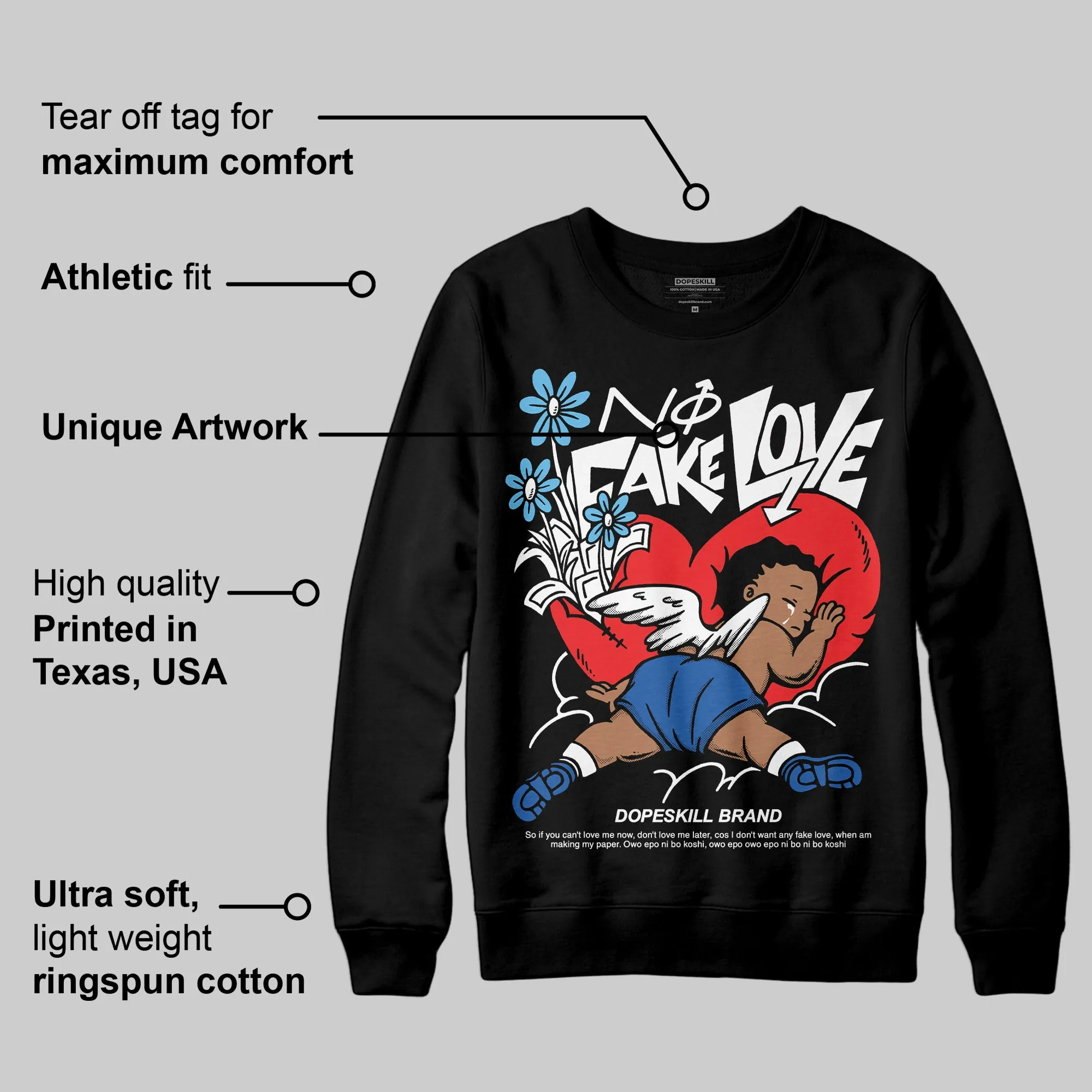 Blueberry 12s DopeSkill Sweatshirt No Fake Love Graphic sold by DopeSkill product image thumbnail 3