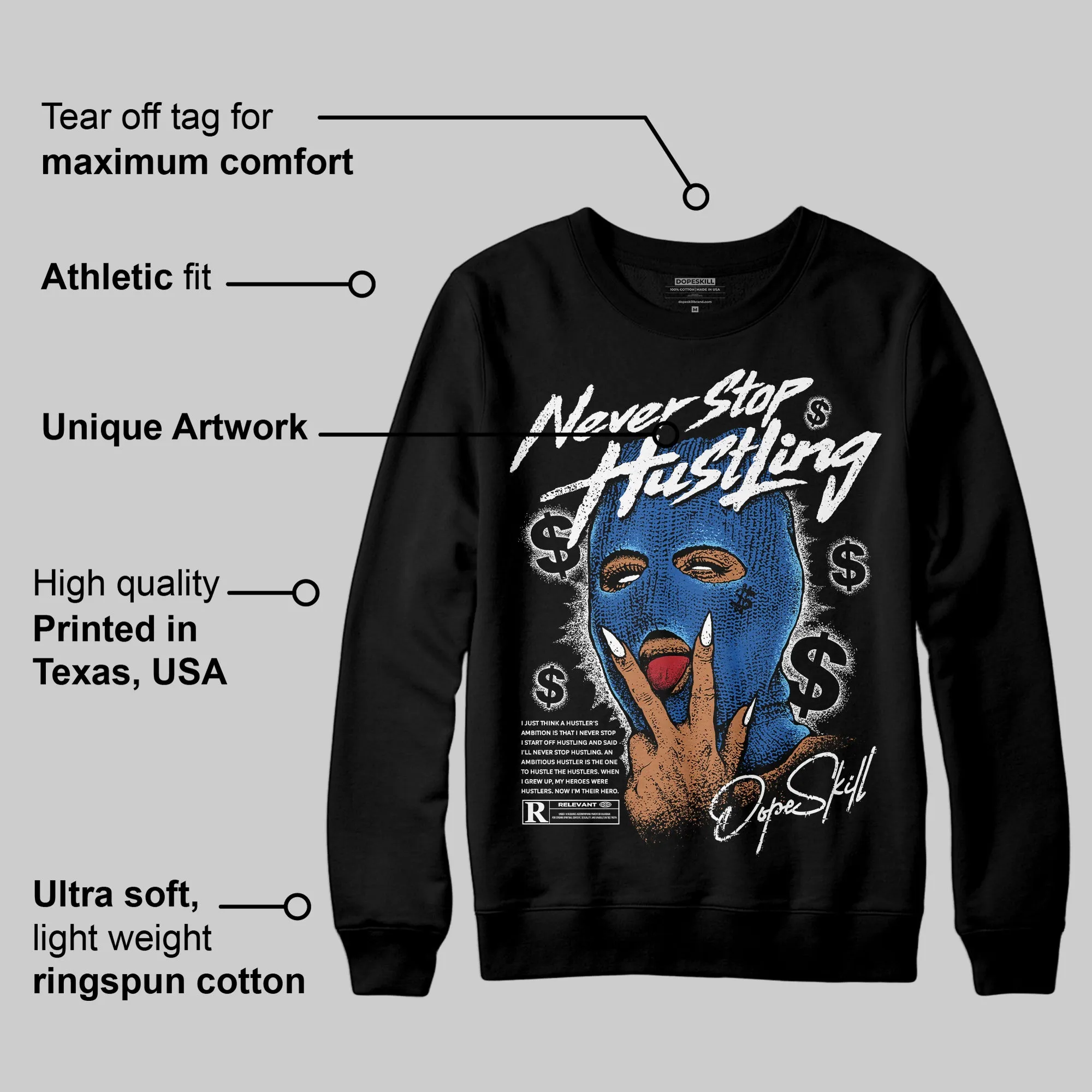 Blueberry 12s DopeSkill Sweatshirt Never Stop Hustling Graphic sold by DopeSkill product image thumbnail 3
