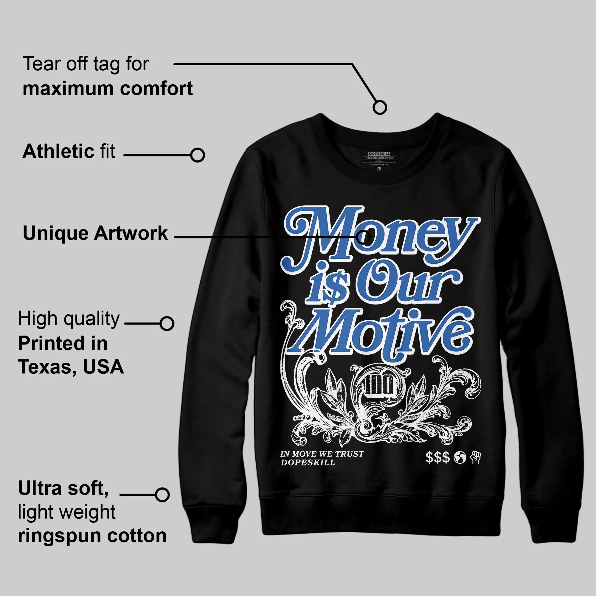 Blueberry 12s DopeSkill Sweatshirt Money Is Our Motive Typo Graphic sold by DopeSkill product image thumbnail 3