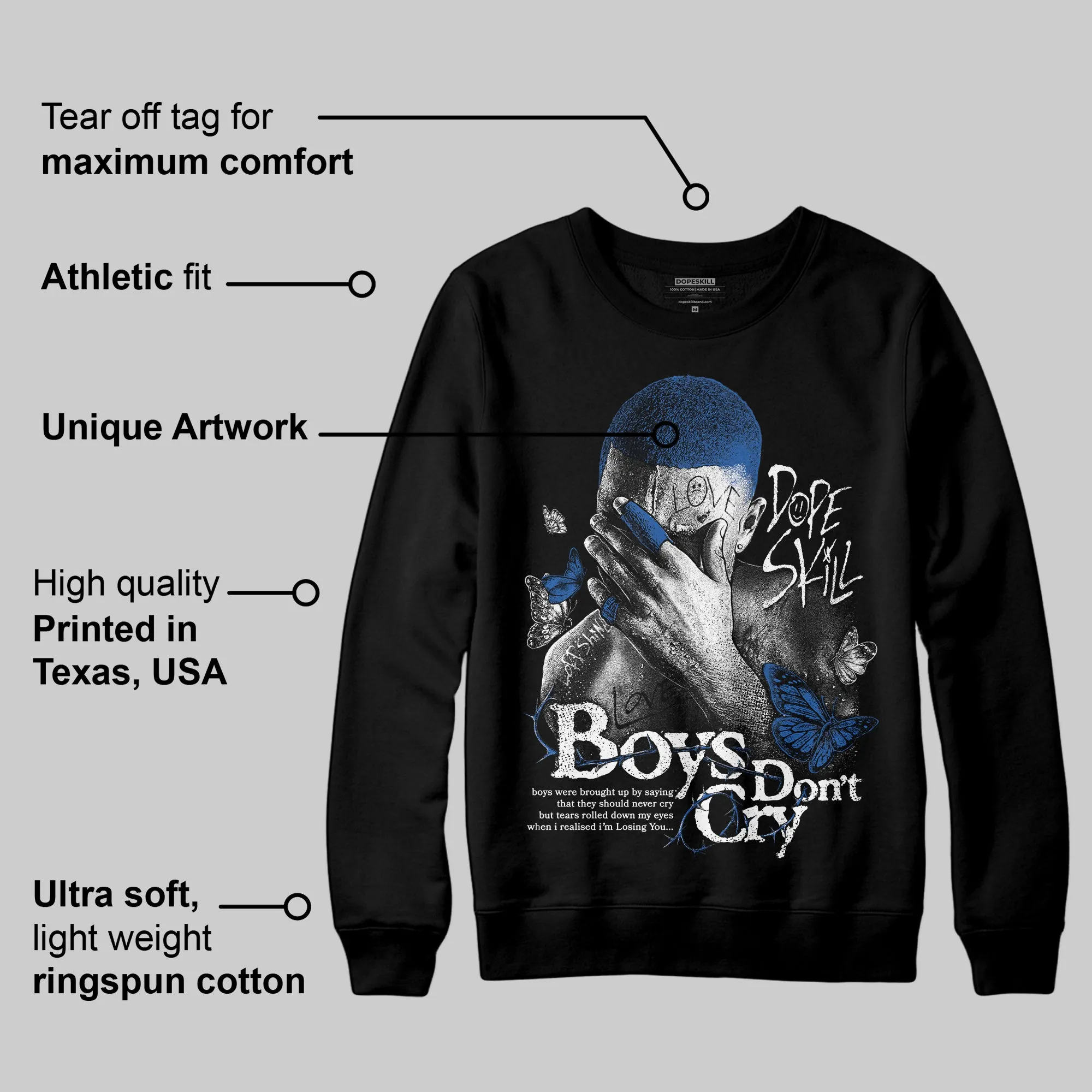 Blueberry 12s DopeSkill Sweatshirt Boys Don't Cry Graphic sold by DopeSkill product image thumbnail 3