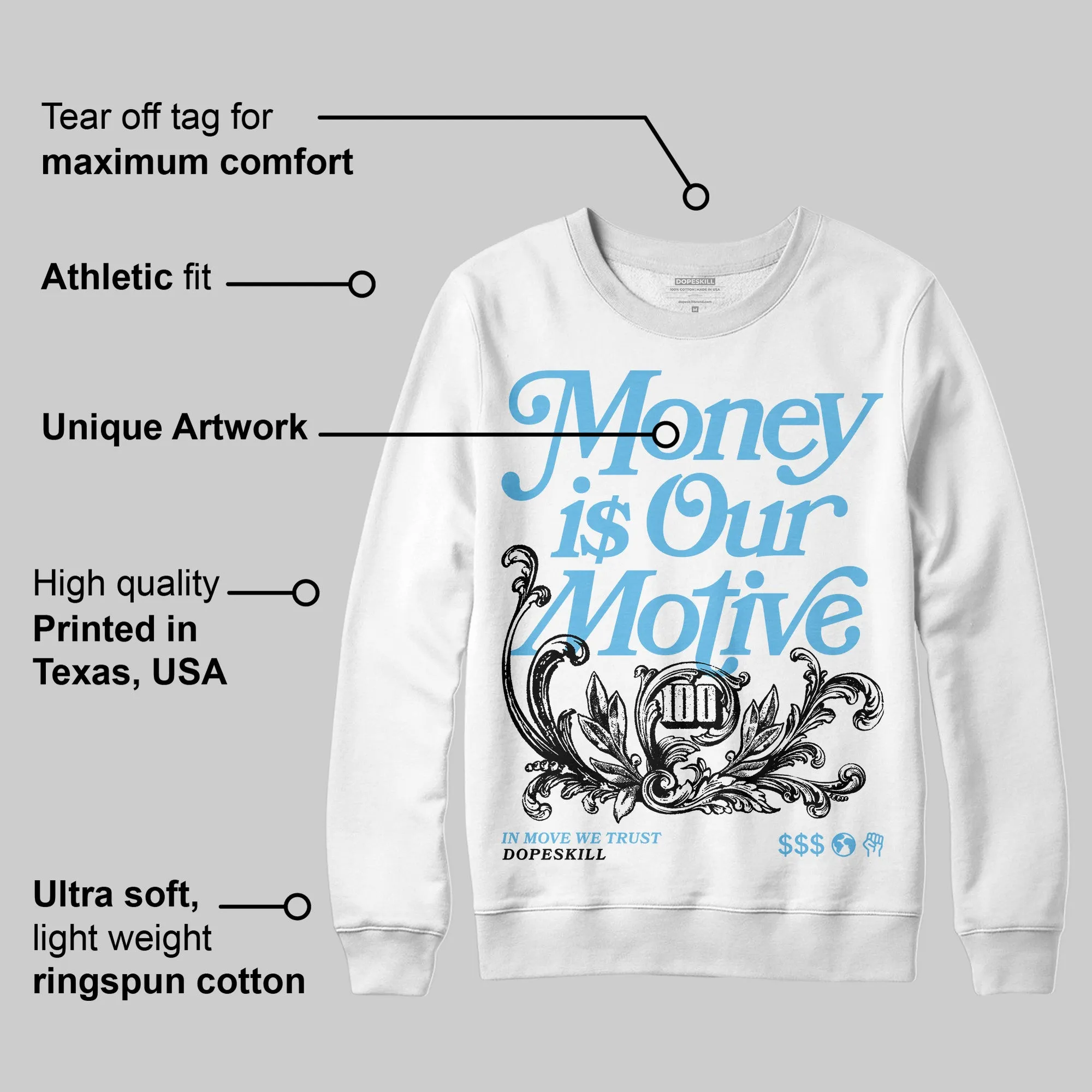Legend Blue 11s DopeSkill Sweatshirt Money Is Our Motive Typo Graphic sold by DopeSkill product image thumbnail 3
