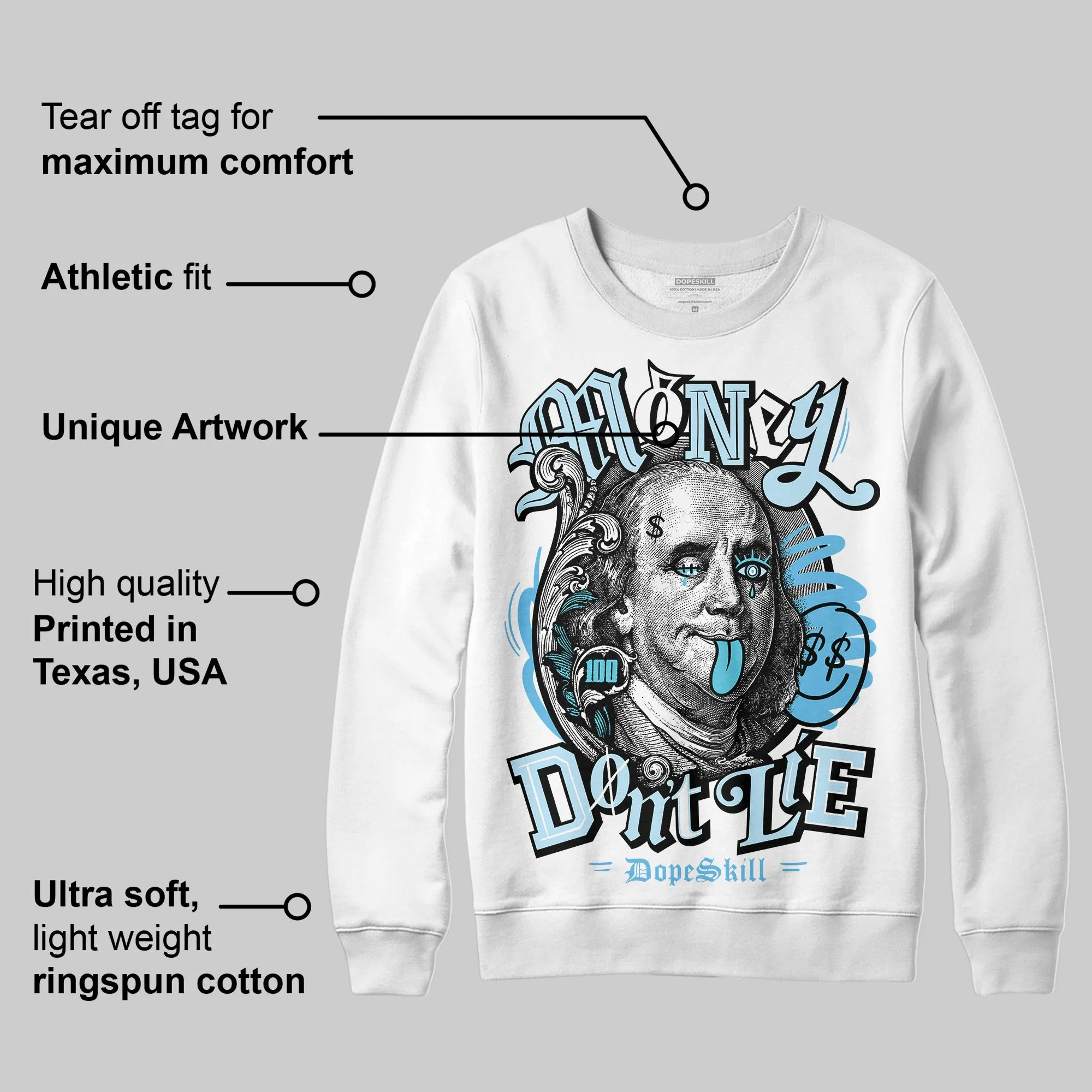 Legend Blue 11s DopeSkill Sweatshirt Money Don't Lie Graphic sold by DopeSkill product image thumbnail 3