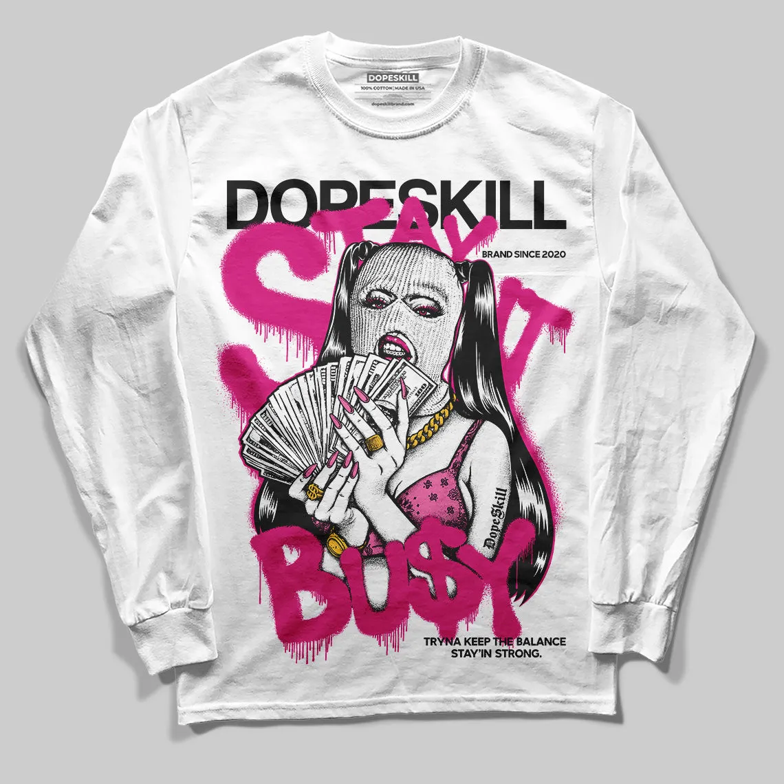 Rick RO Pink Leather Sneakers DopeSkill Long Sleeve T-Shirt Stay It Busy Graphic sold by DopeSkill product image thumbnail 2