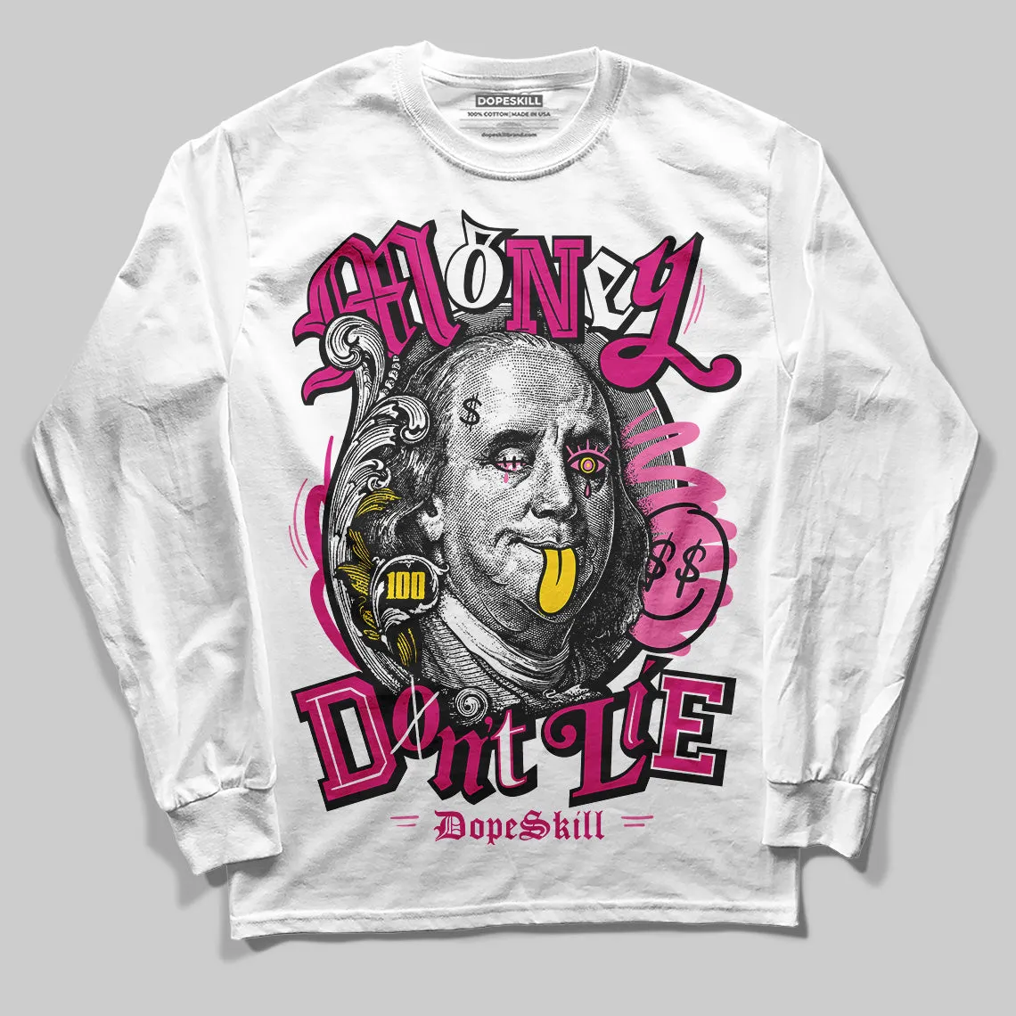 Rick RO Pink Leather Sneakers DopeSkill Long Sleeve T-Shirt Money Don't Lie Graphic sold by DopeSkill product image thumbnail 2