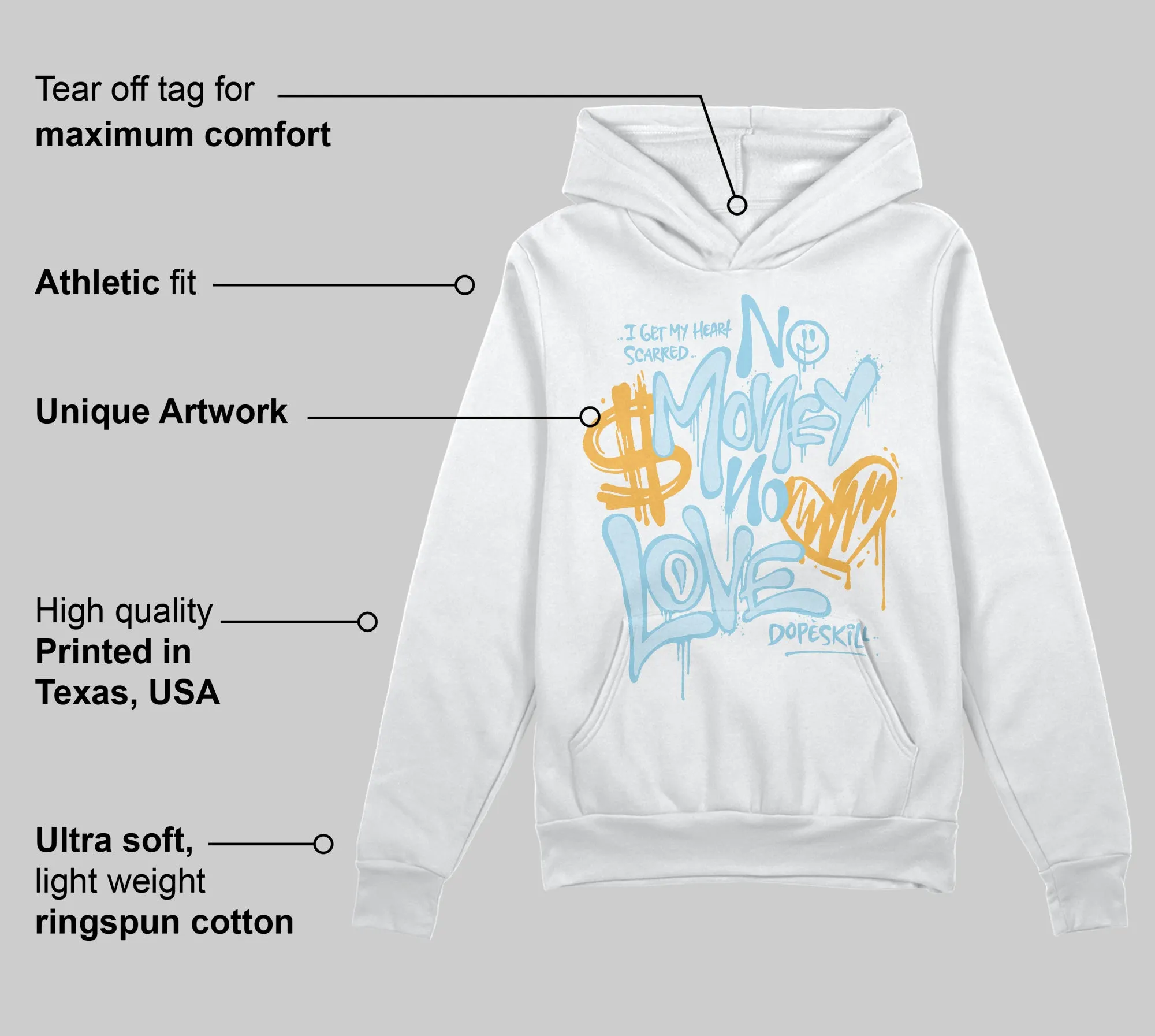 Knu Stack Vintage Satin Dream Blue DopeSkill Hoodie Sweatshirt No Money No Love Typo Graphic sold by DopeSkill product image thumbnail 3