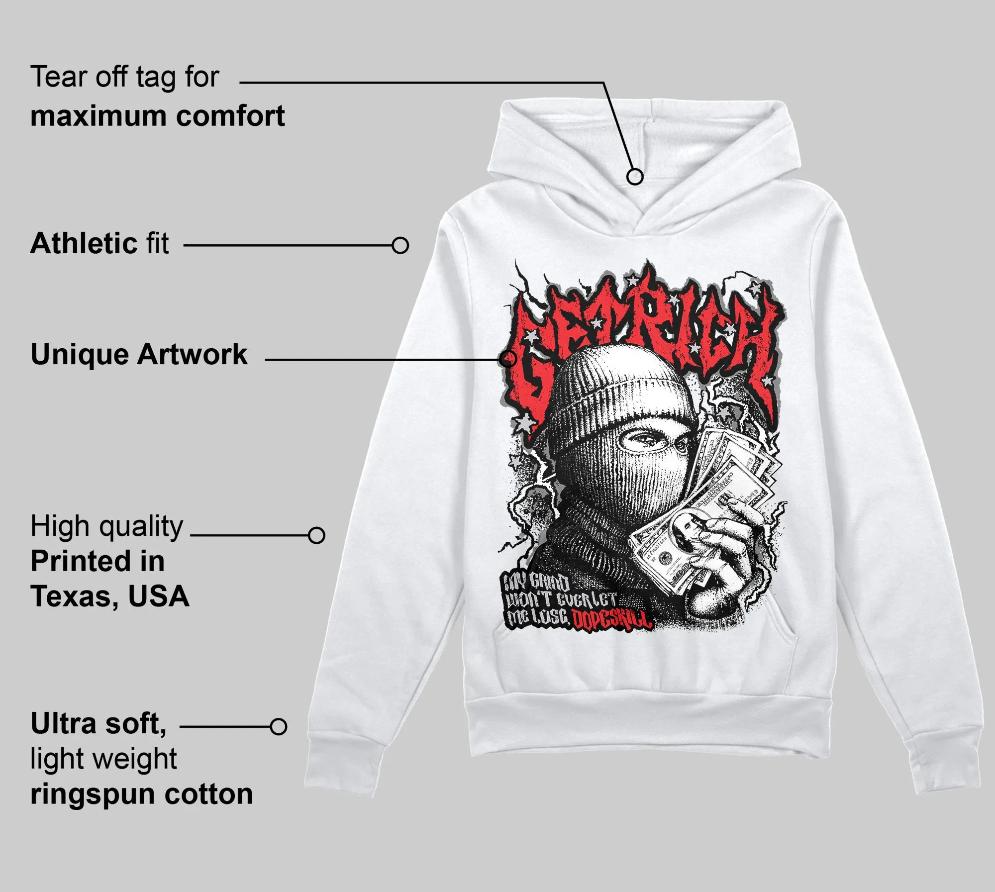 Grey Collection DopeSkill Hoodie Sweatshirt New Get Rich Graphic sold by DopeSkill product image thumbnail 3