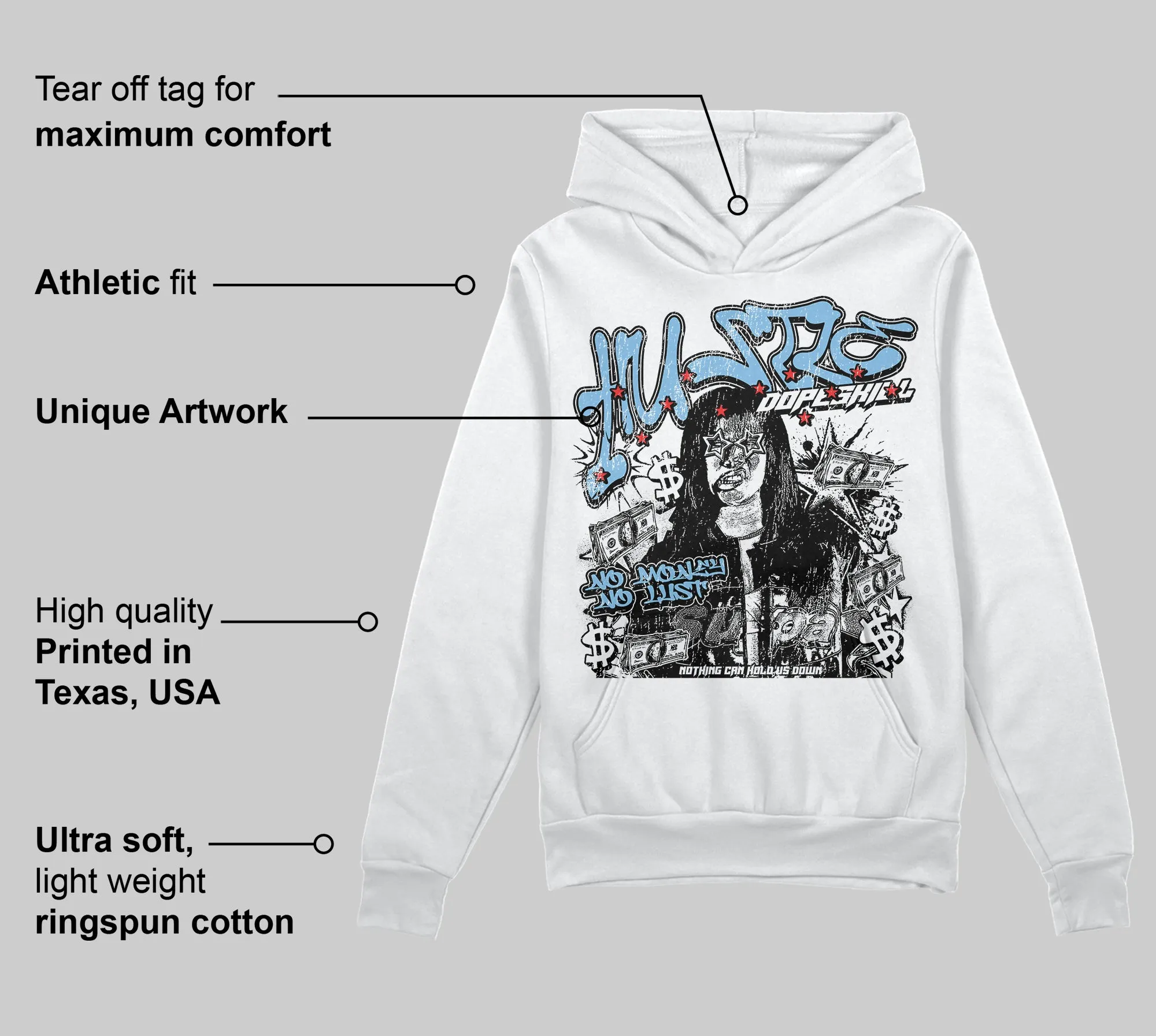 University Blue Collection DopeSkill Hoodie Sweatshirt No Money No Lust Graphic sold by DopeSkill product image thumbnail 3