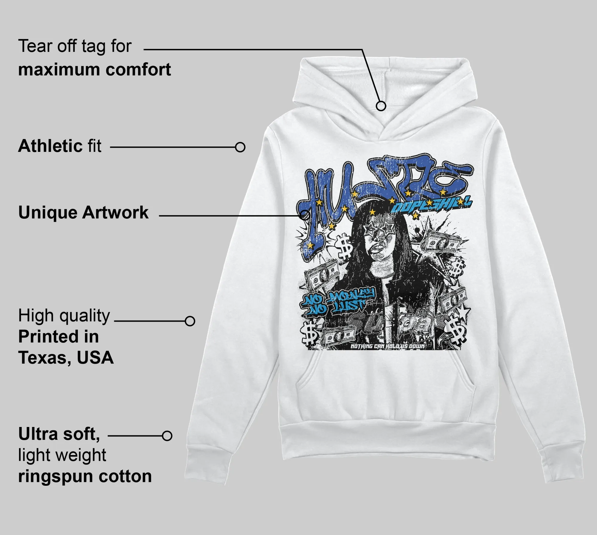 Royal Blue Collection DopeSkill Hoodie Sweatshirt No Money No Lust Graphic sold by DopeSkill product image thumbnail 3