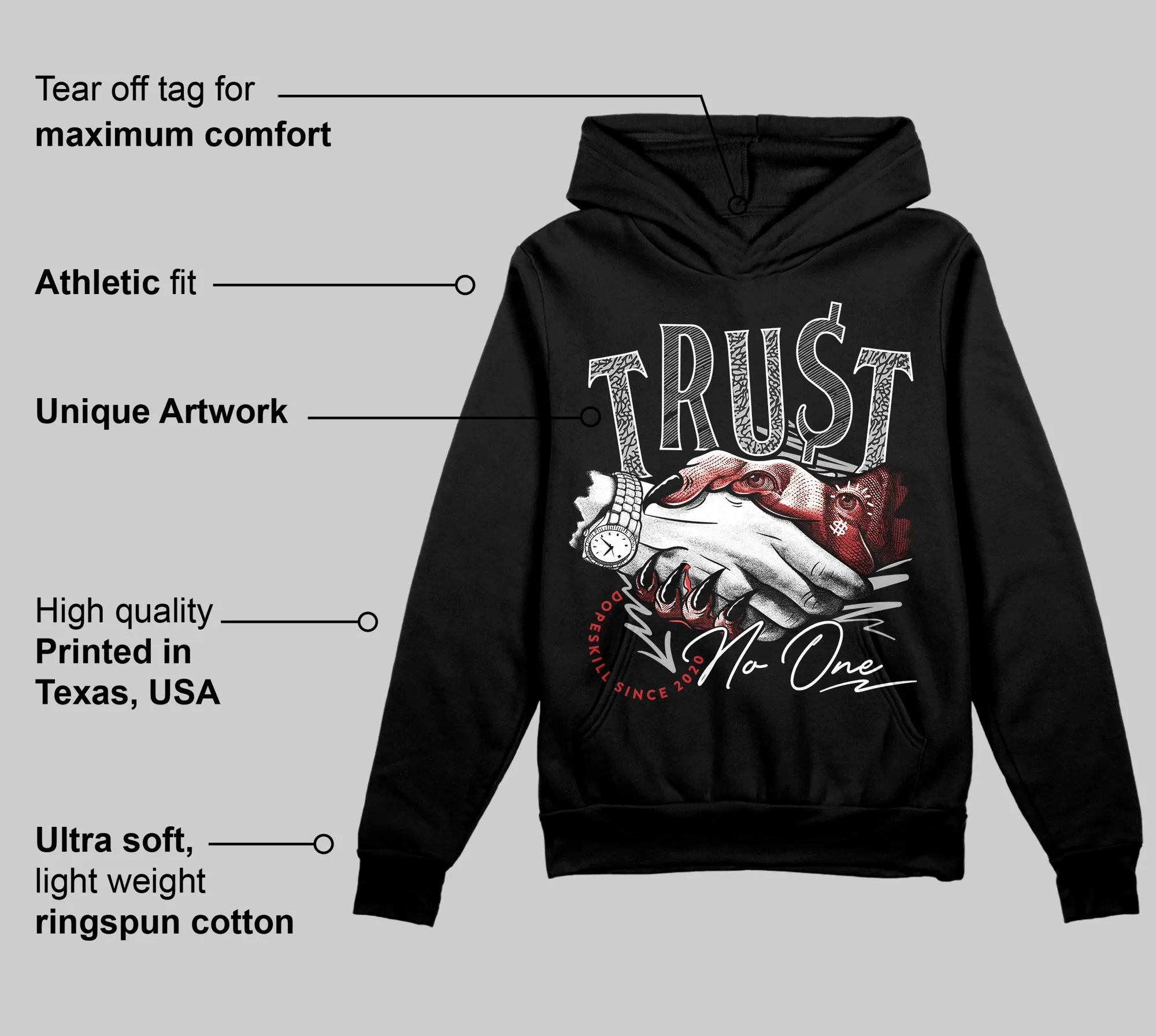 Black Cement 3s DopeSkill Hoodie Sweatshirt Trust No One Graphic sold by DopeSkill product image thumbnail 3