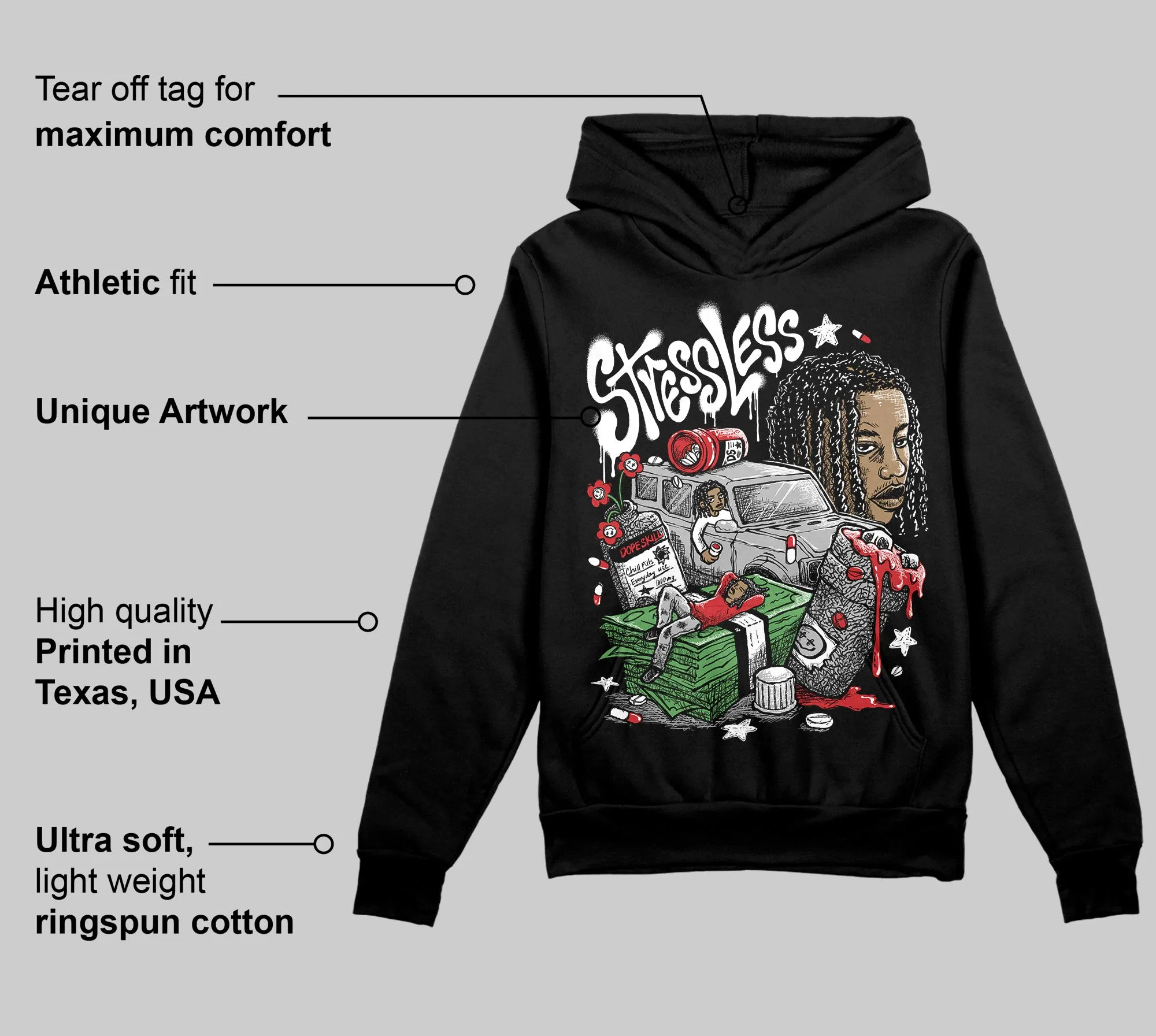 Black Cement 3s DopeSkill Hoodie Sweatshirt Stressless Graphic sold by DopeSkill product image thumbnail 3