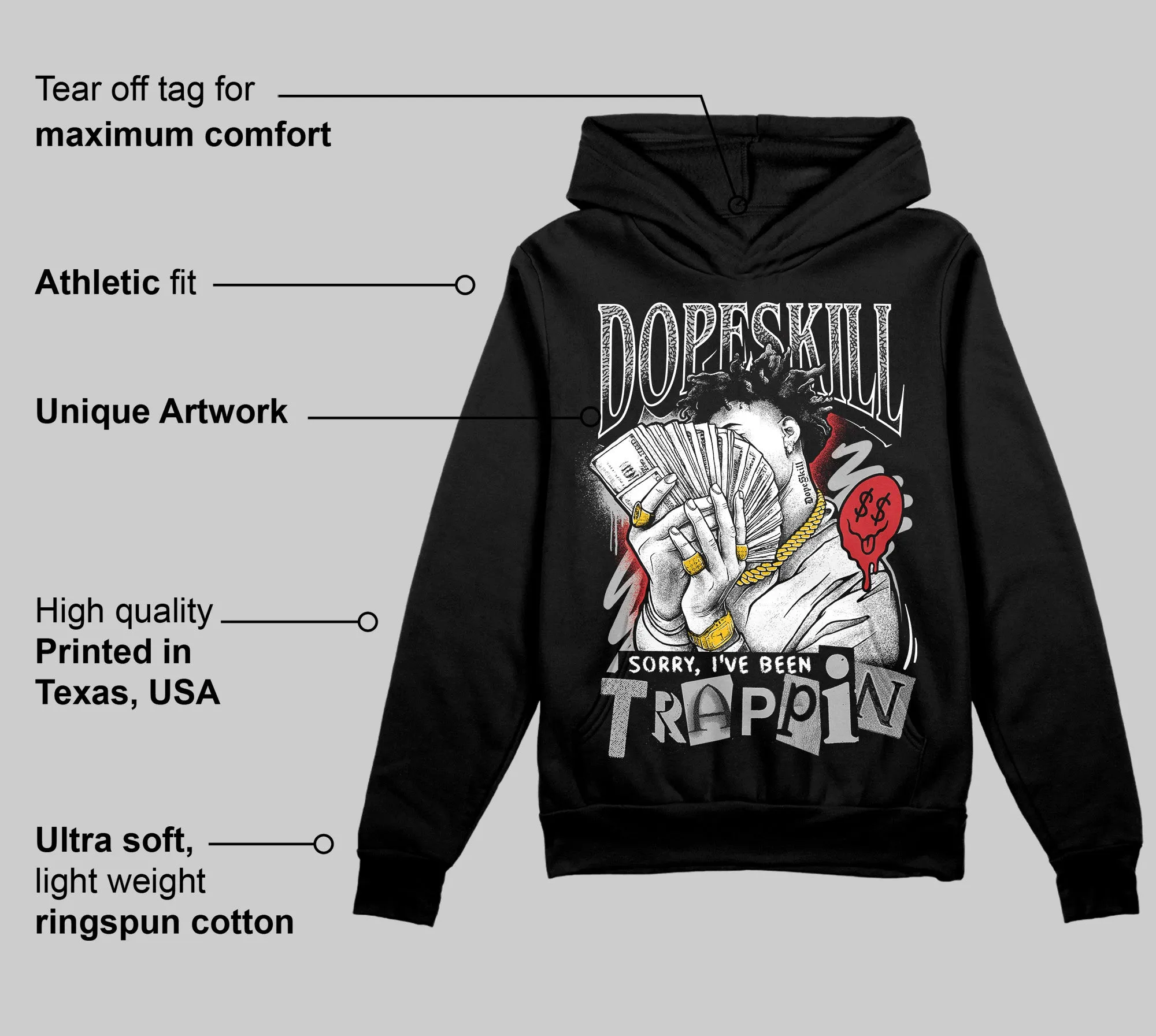 Black Cement 3s DopeSkill Hoodie Sweatshirt Sorry I've Been Trappin Graphic sold by DopeSkill product image thumbnail 3