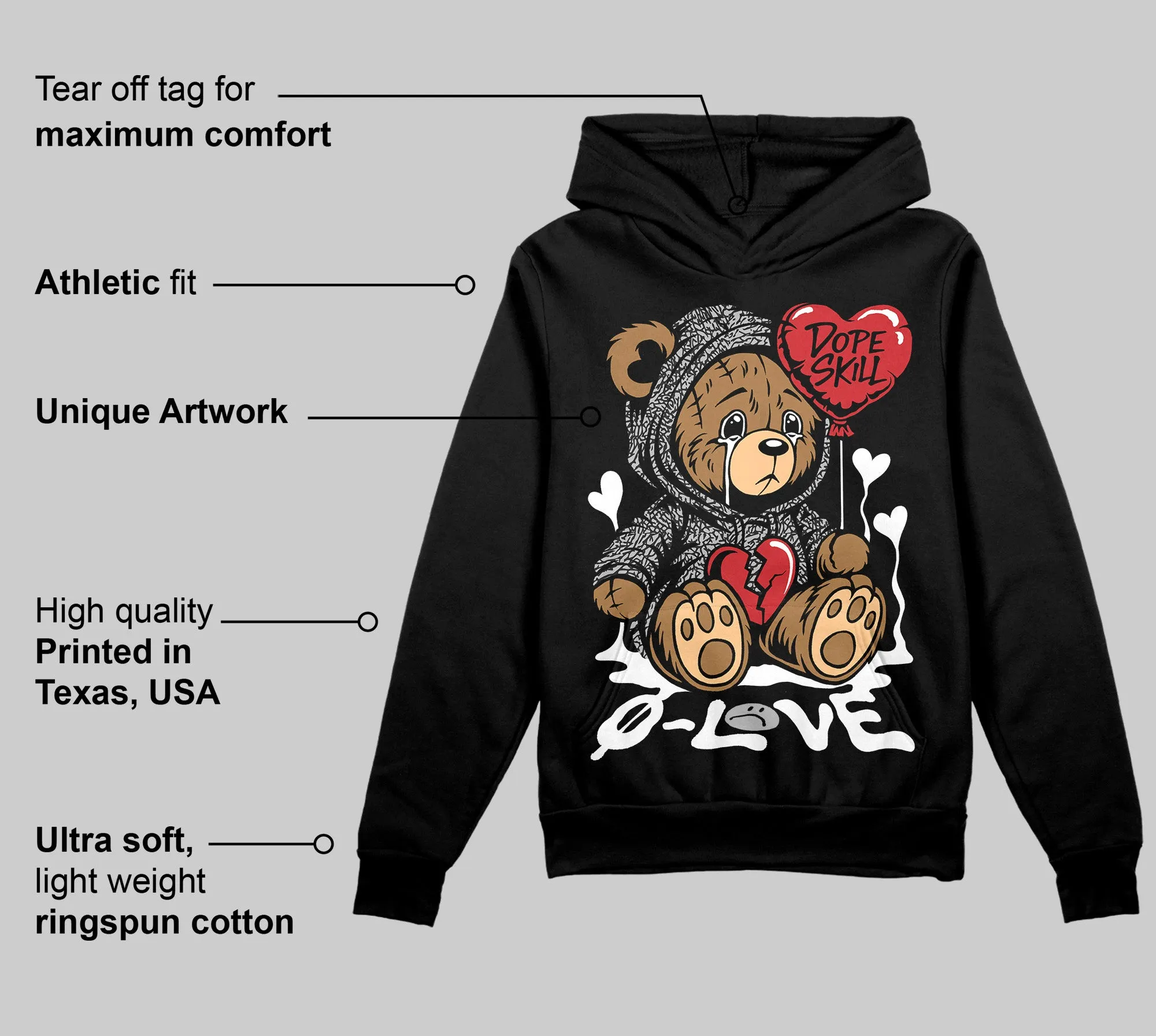 Black Cement 3s DopeSkill Hoodie Sweatshirt Broken Bear Graphic sold by DopeSkill product image thumbnail 3