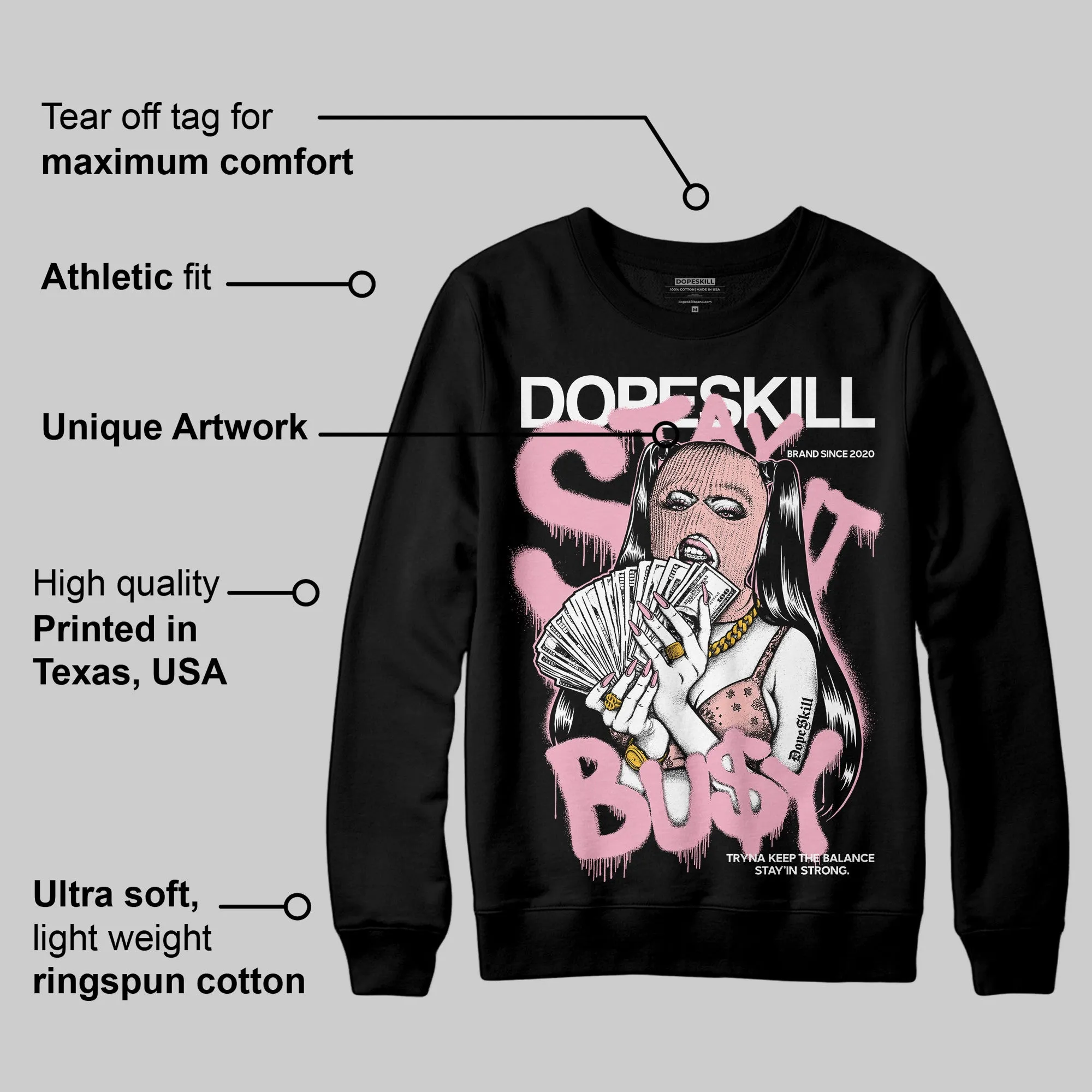 Stars Court White/Pink DopeSkill Sweatshirt Stay It Busy Graphic sold by DopeSkill product image thumbnail 3