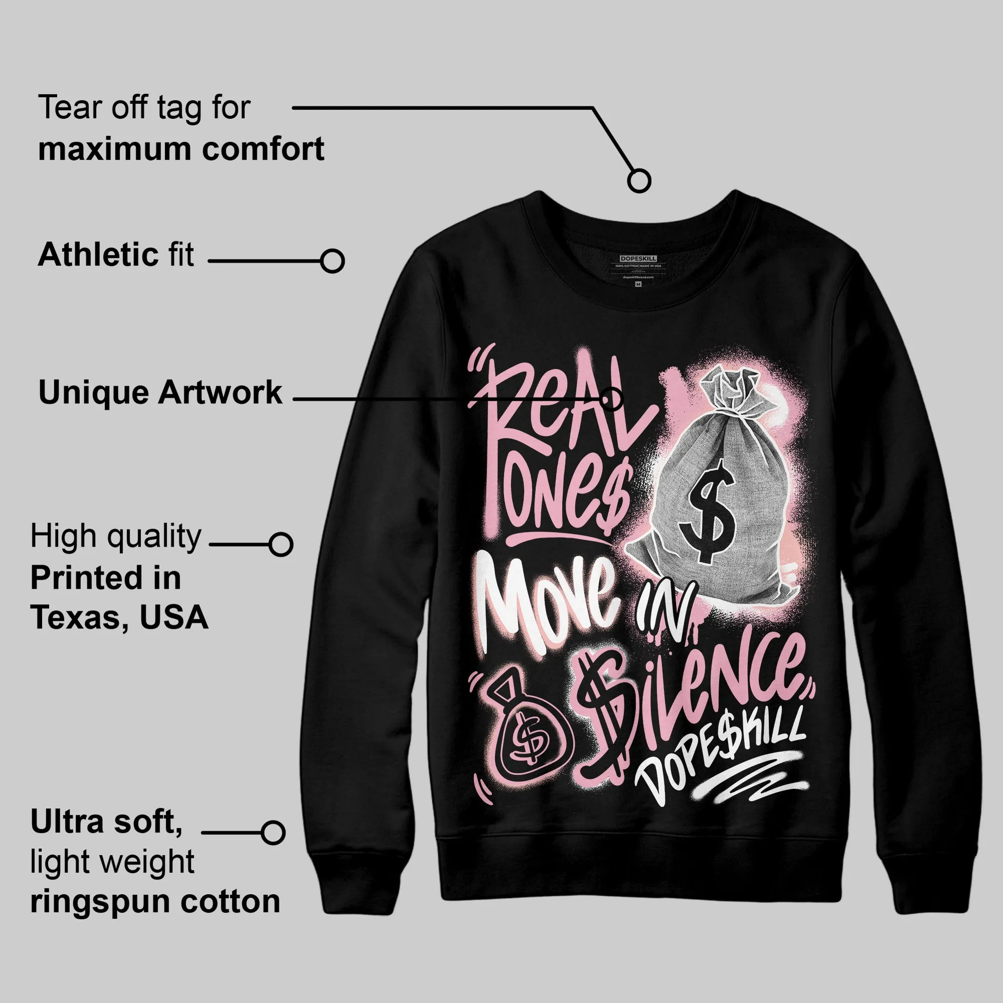 Stars Court White/Pink DopeSkill Sweatshirt Real Ones Move In Silence Graphic sold by DopeSkill product image thumbnail 3