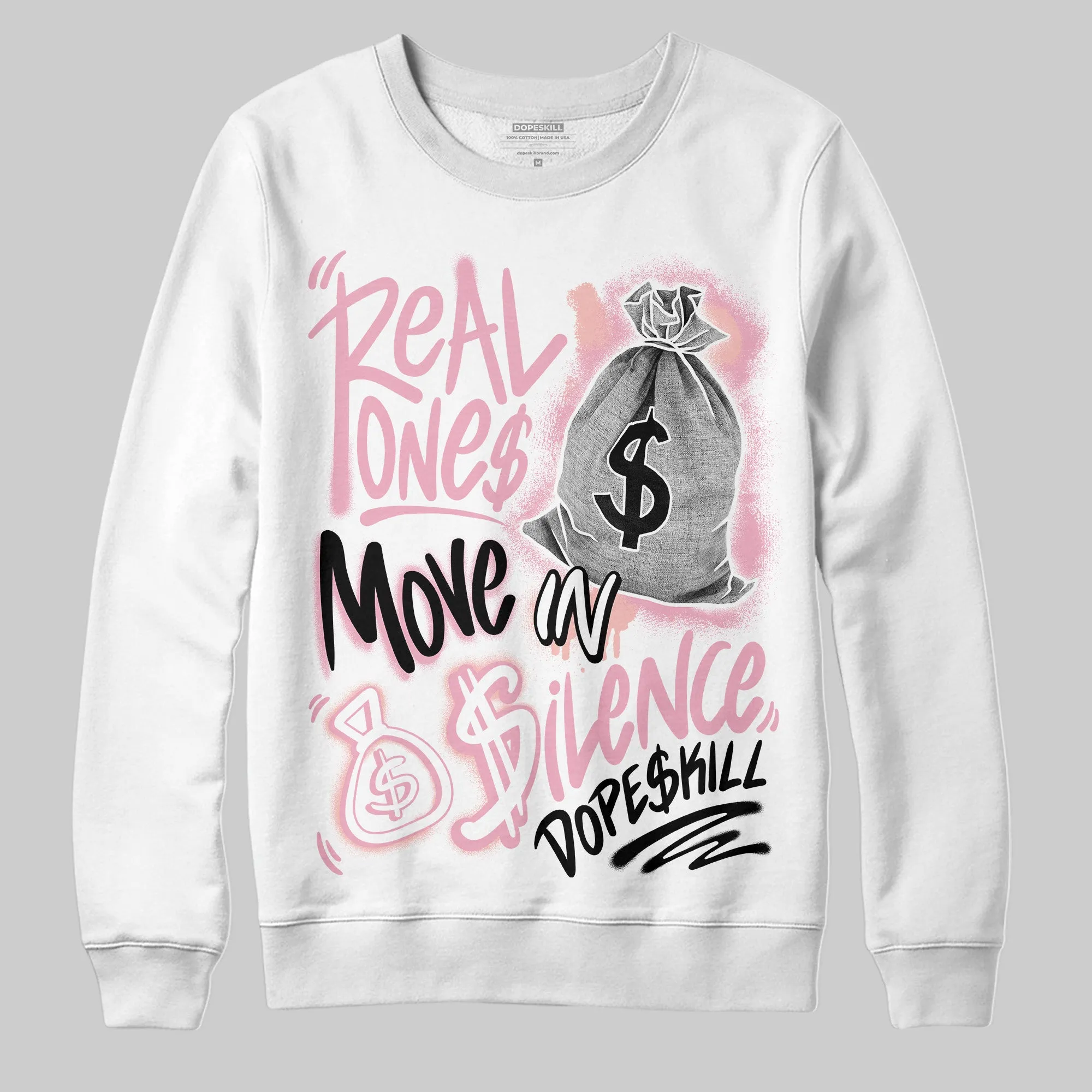 Stars Court White/Pink DopeSkill Sweatshirt Real Ones Move In Silence Graphic sold by DopeSkill product image thumbnail 2