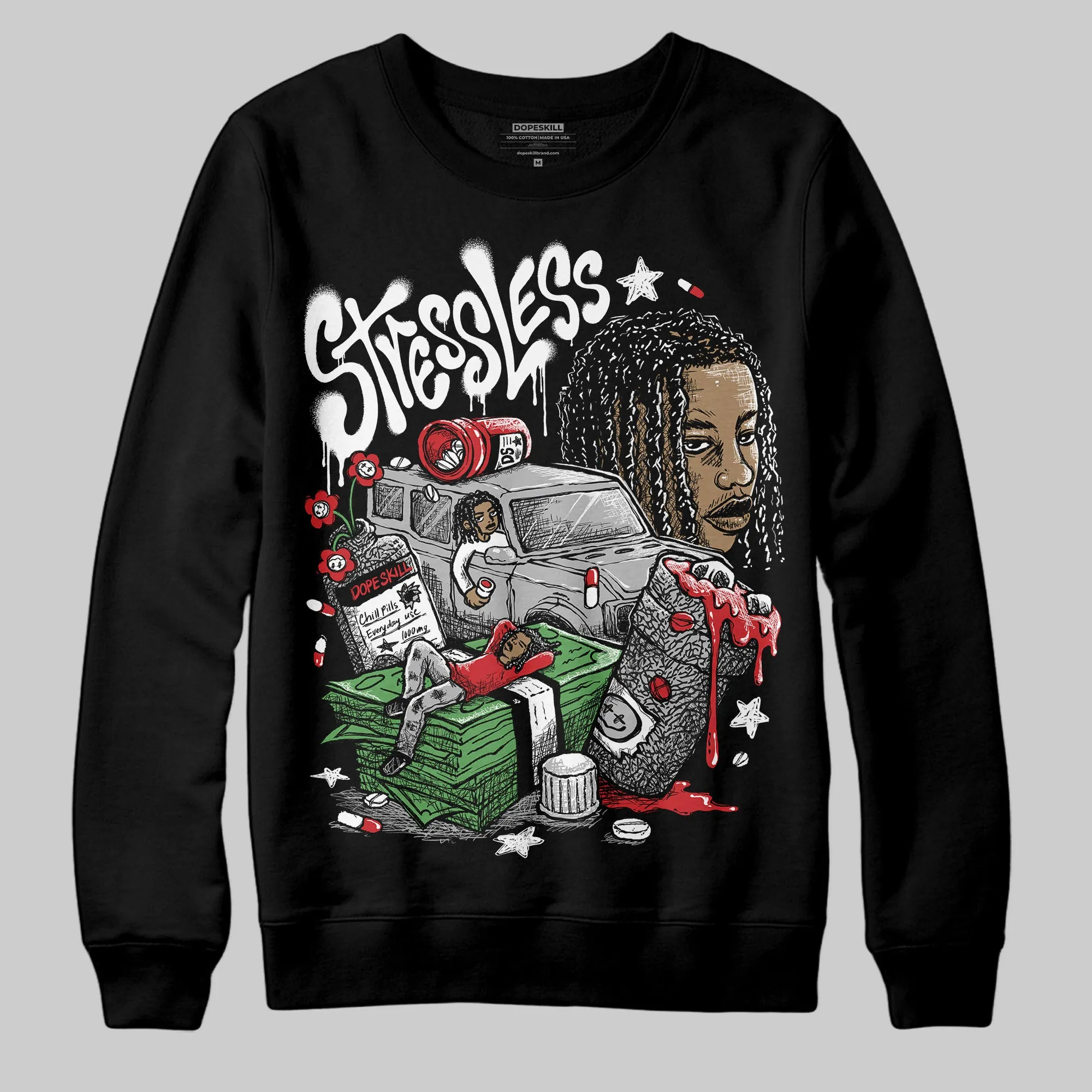 Black Cement 3s DopeSkill Sweatshirt Stressless Graphic sold by DopeSkill