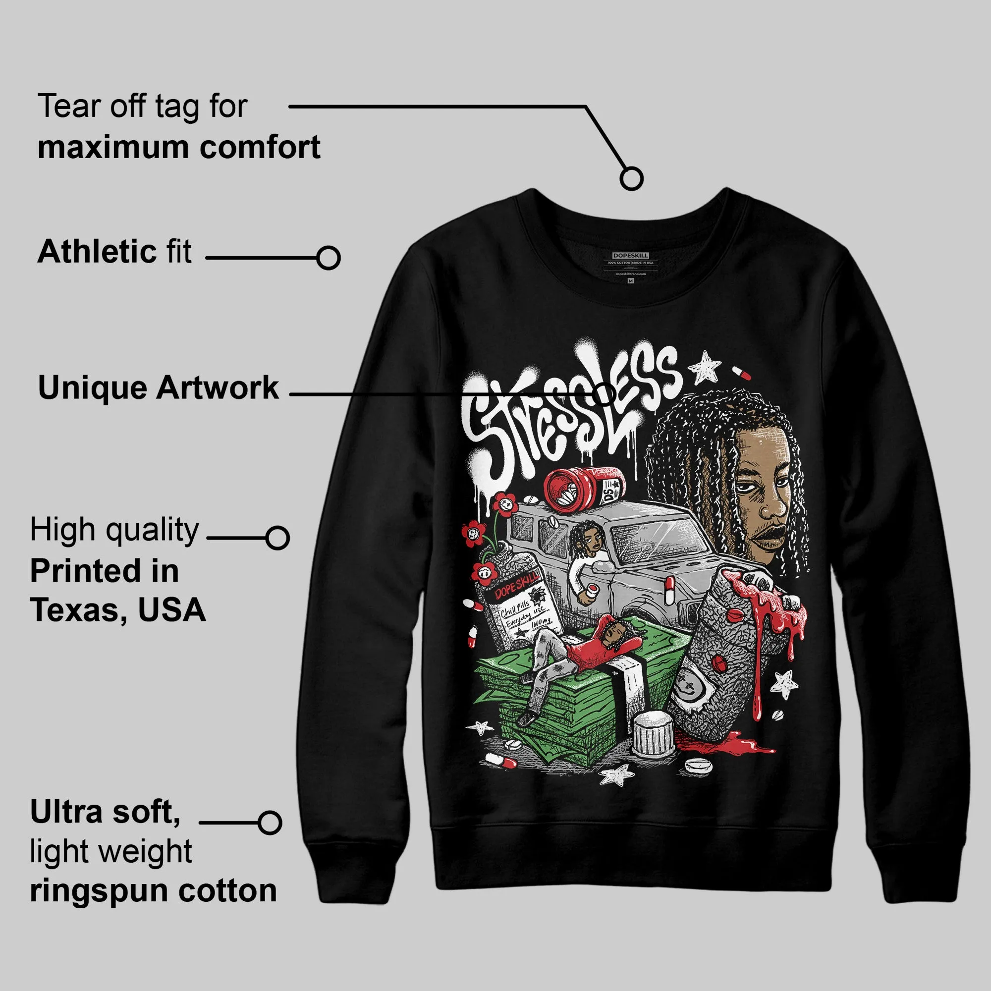 Black Cement 3s DopeSkill Sweatshirt Stressless Graphic sold by DopeSkill product image thumbnail 3