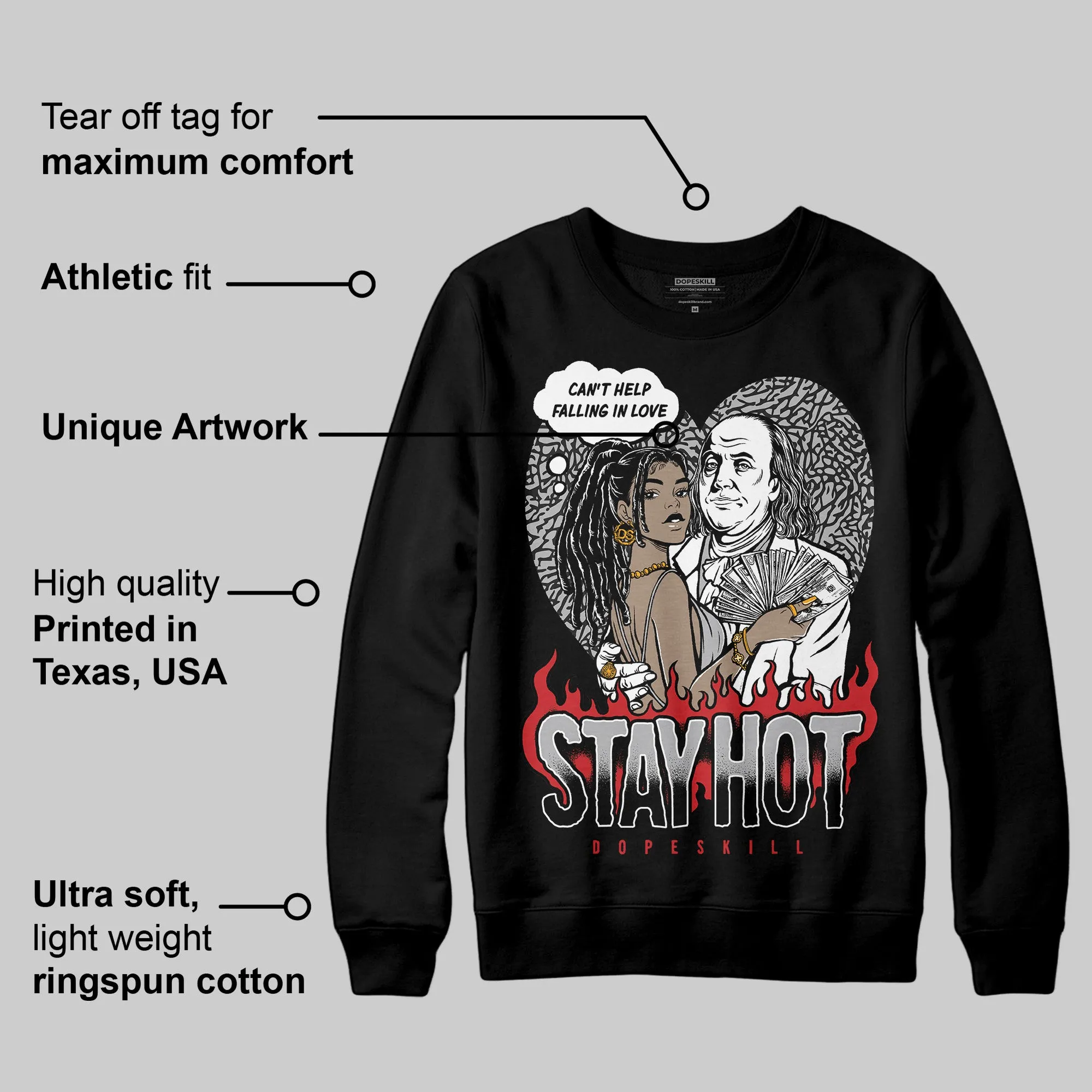 Black Cement 3s DopeSkill Sweatshirt Stay Hot Graphic sold by DopeSkill product image thumbnail 3