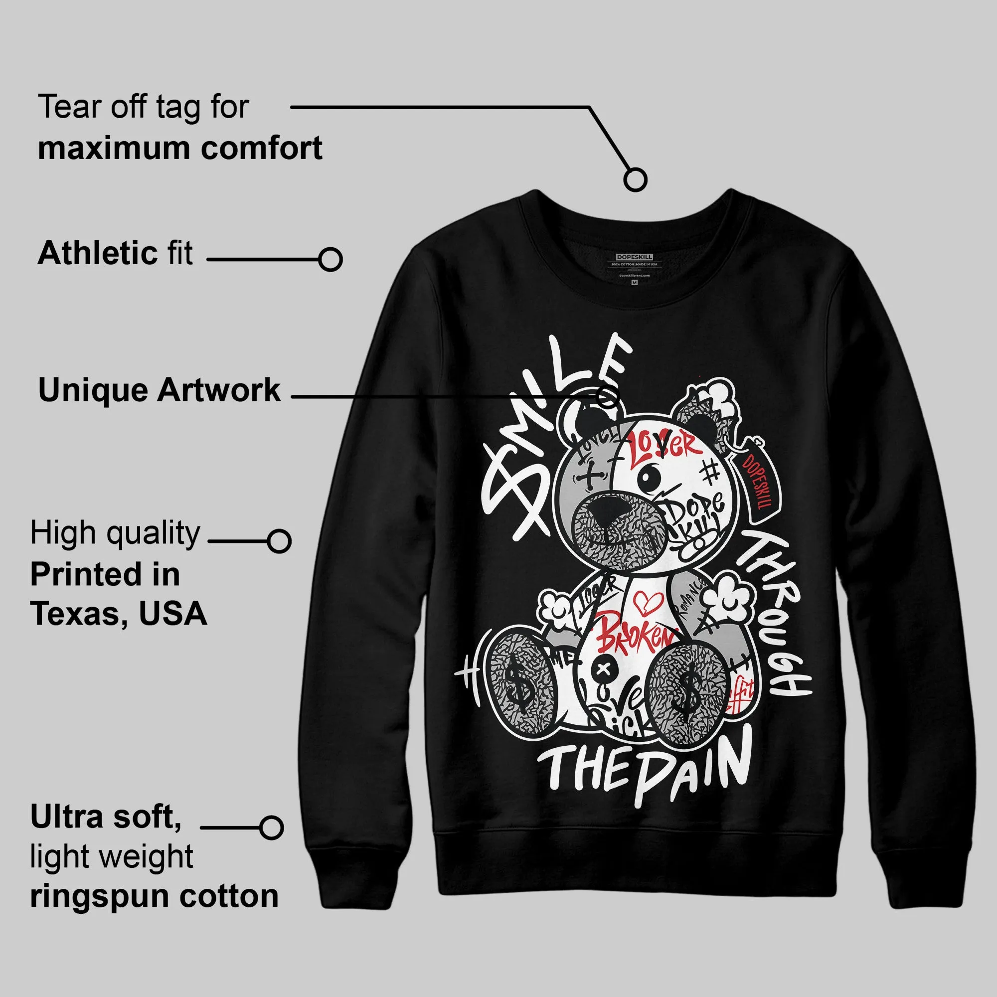 Black Cement 3s DopeSkill Sweatshirt Smile Through The Pain Graphic sold by DopeSkill product image thumbnail 3