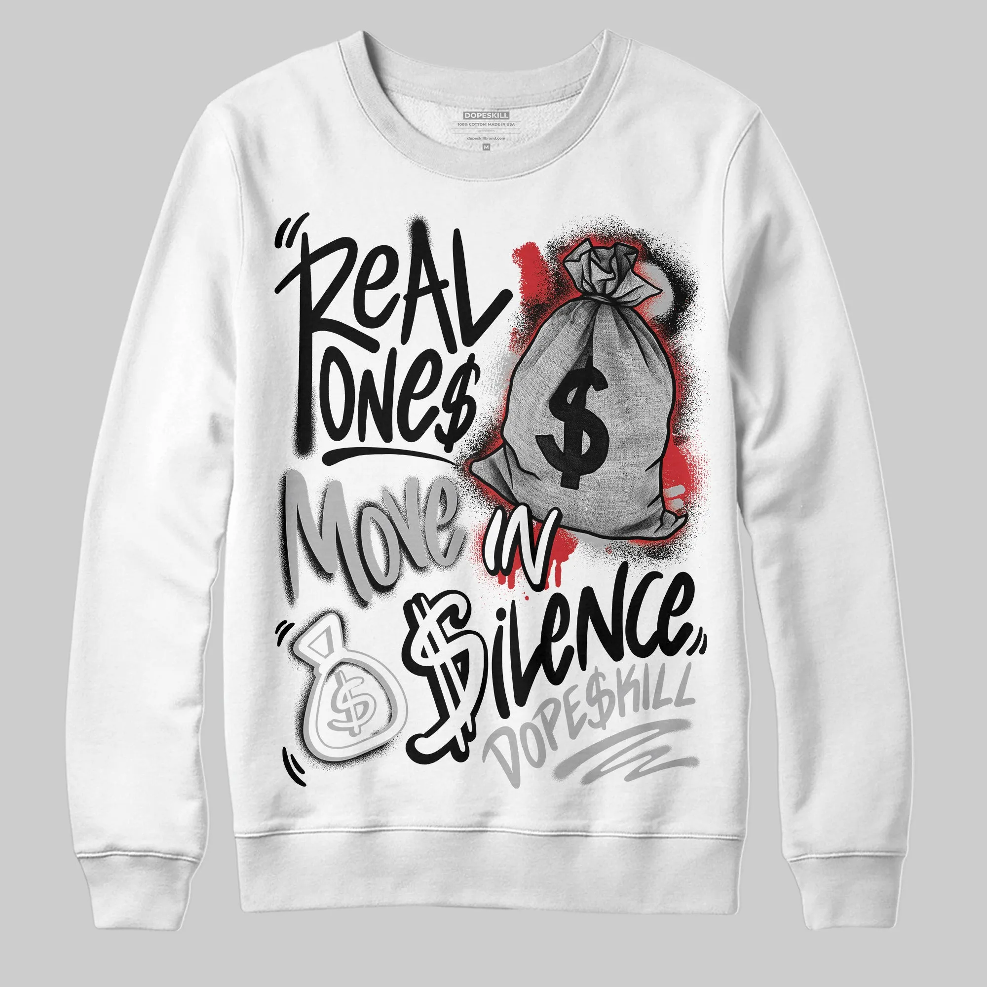 Black Cement 3s DopeSkill Sweatshirt Real Ones Move In Silence Graphic sold by DopeSkill product image thumbnail 2