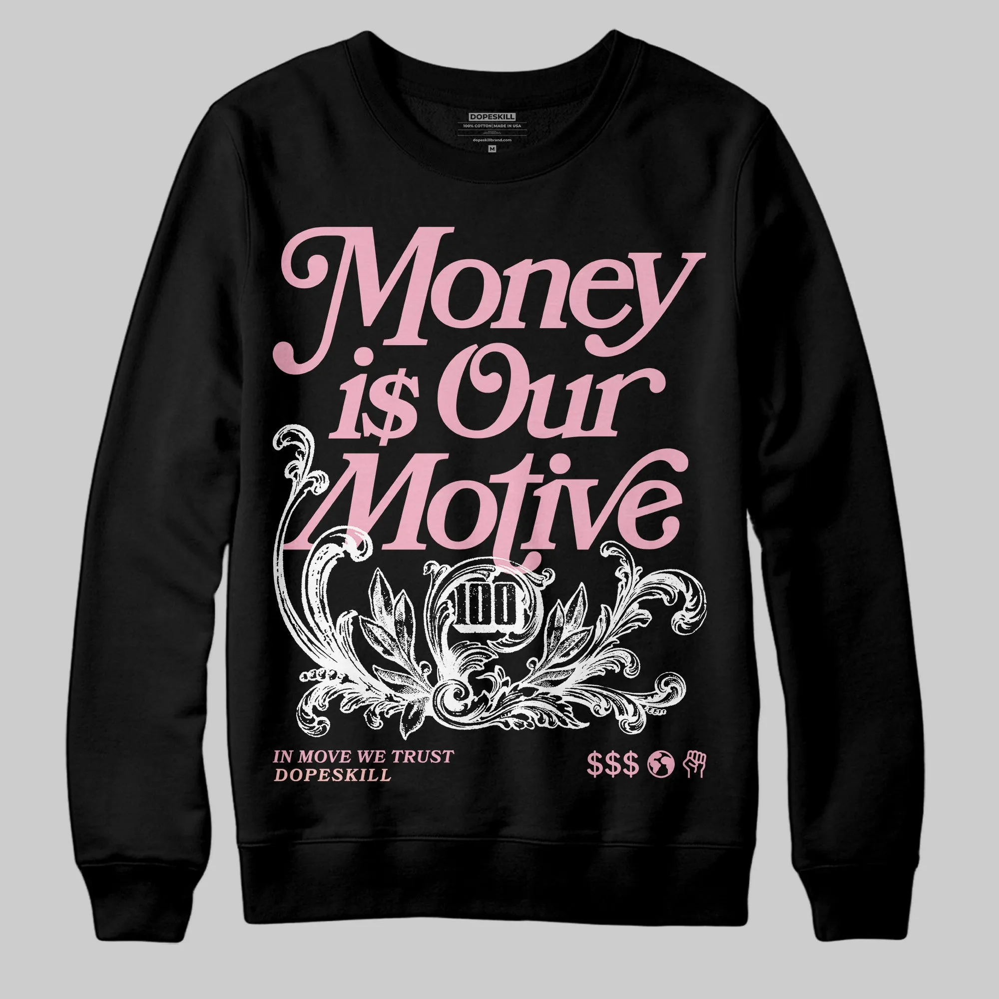 Stars Court White/Pink DopeSkill Sweatshirt Money Is Our Motive Typo Graphic sold by DopeSkill