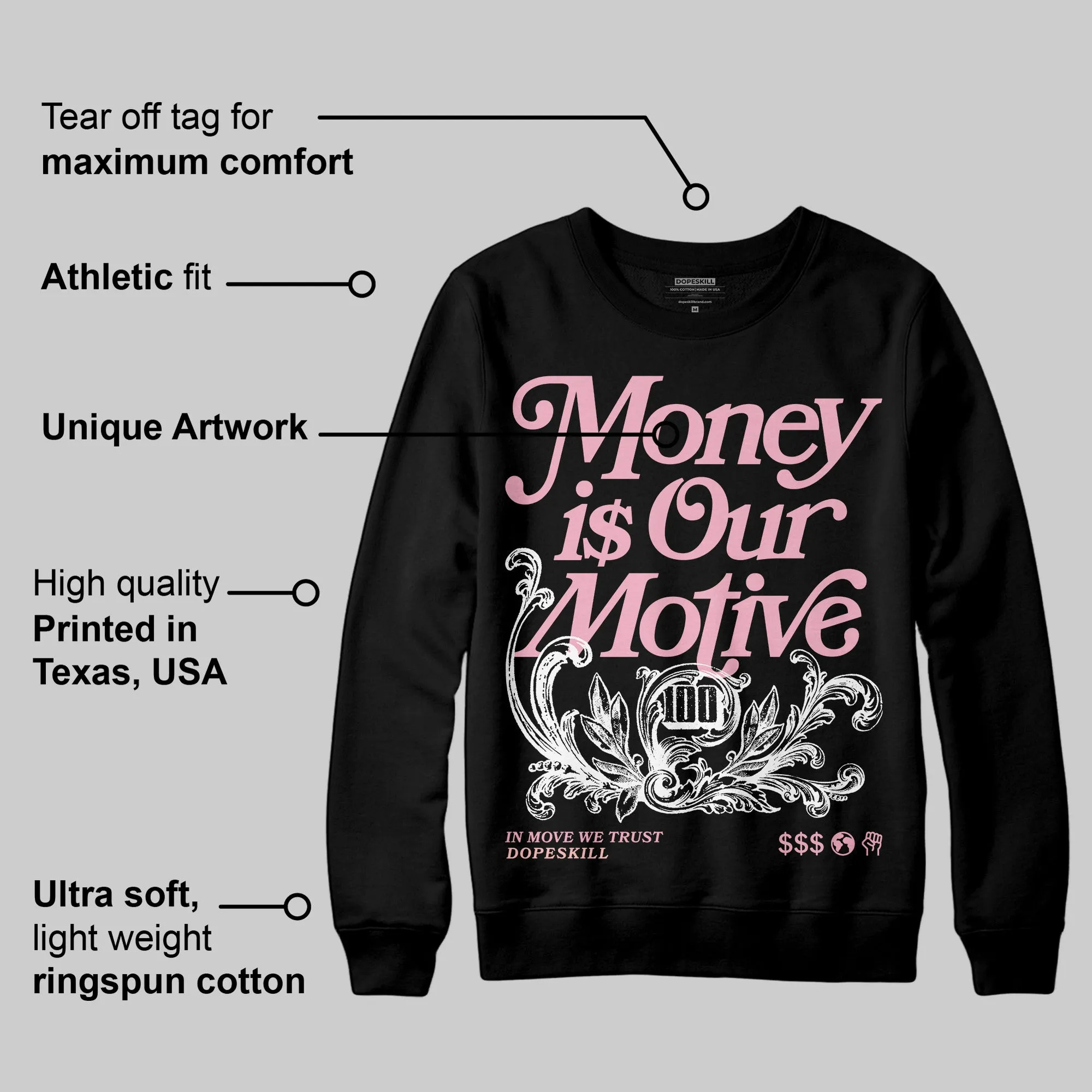 Stars Court White/Pink DopeSkill Sweatshirt Money Is Our Motive Typo Graphic sold by DopeSkill product image thumbnail 3